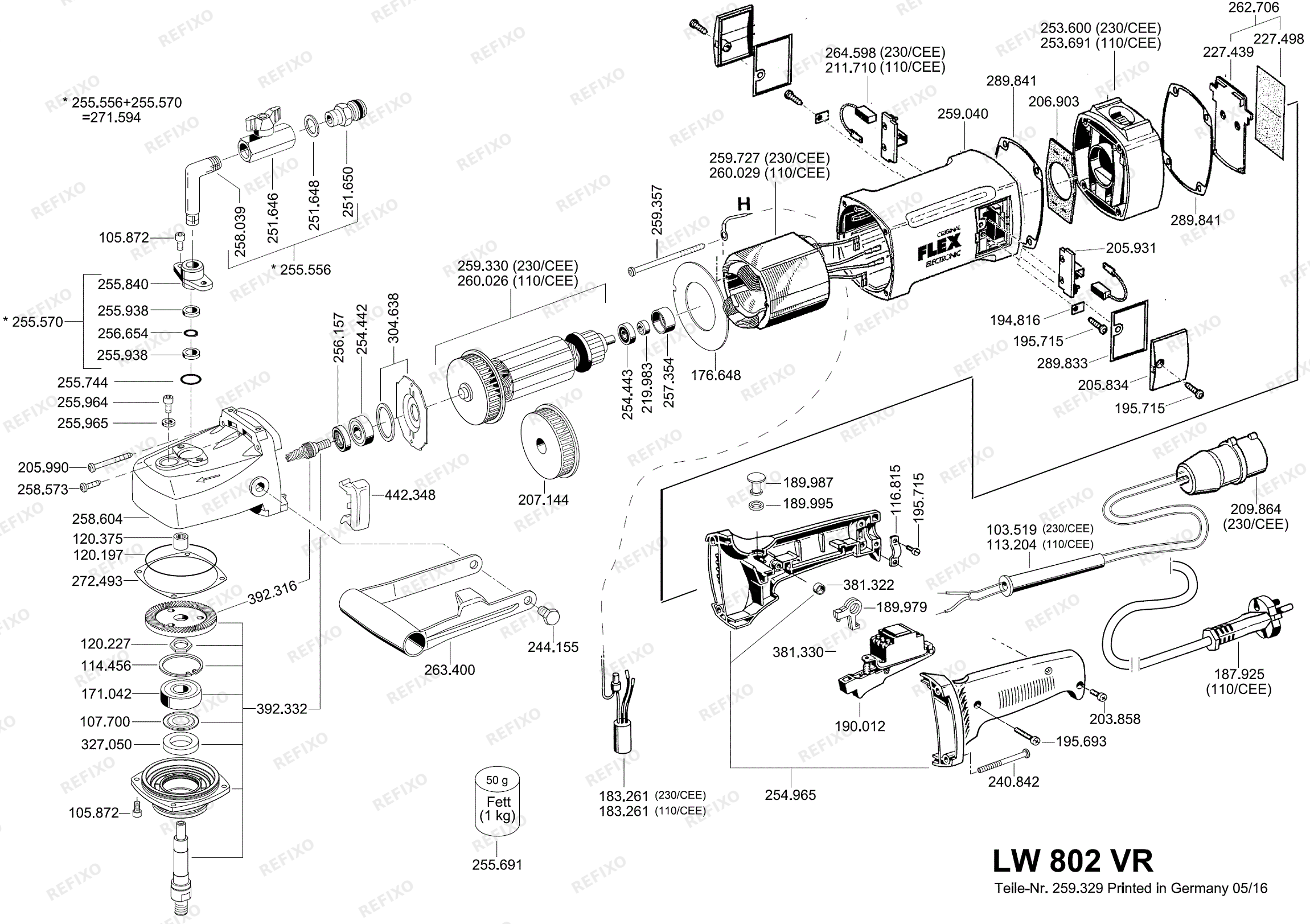 Деталировка Flex LW 802 VR 230CEE nach 01.05.2016 LW802VR — схема запчастей в разборе