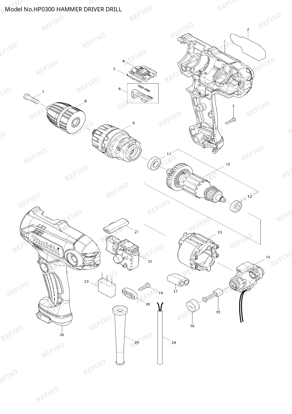 Деталировка MAKITA HP0300 — схема запчастей в разборе