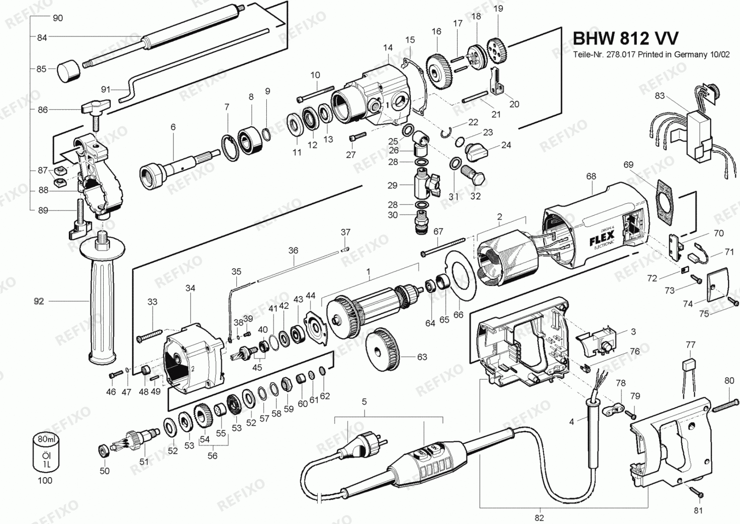 Деталировка Flex BHW 812 VV 230CEE 277940 — схема запчастей в разборе