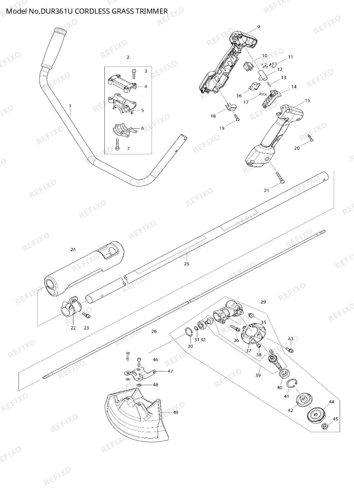 Деталировка MAKITA DUR361U — схема запчастей в разборе