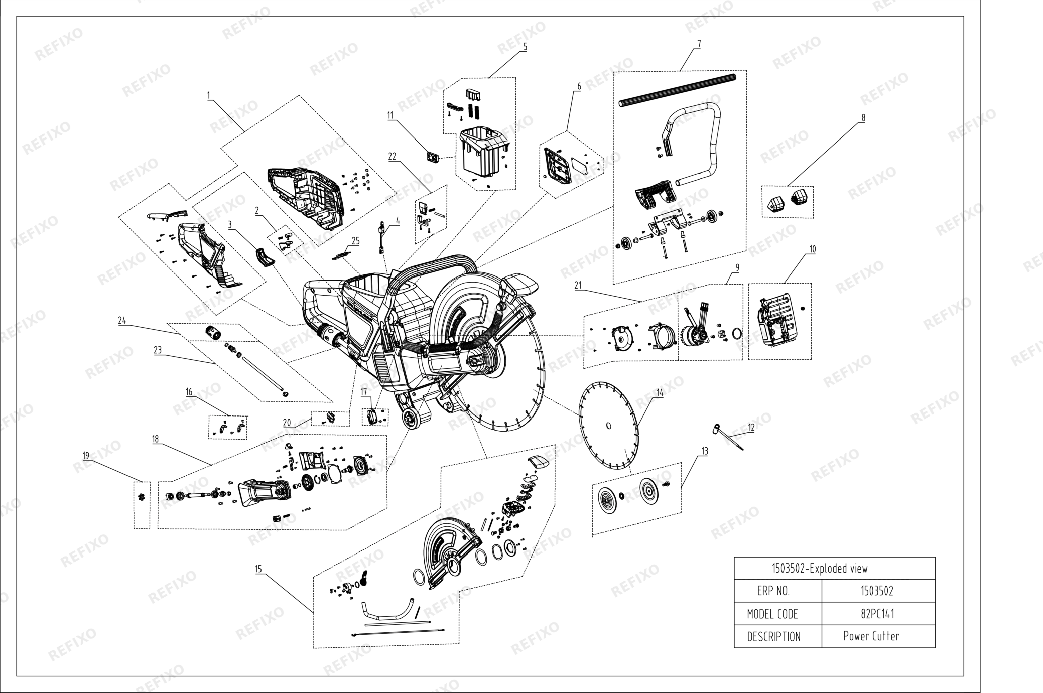 Деталировка Greenworks 1501307 Exploded view — схема запчастей в разборе