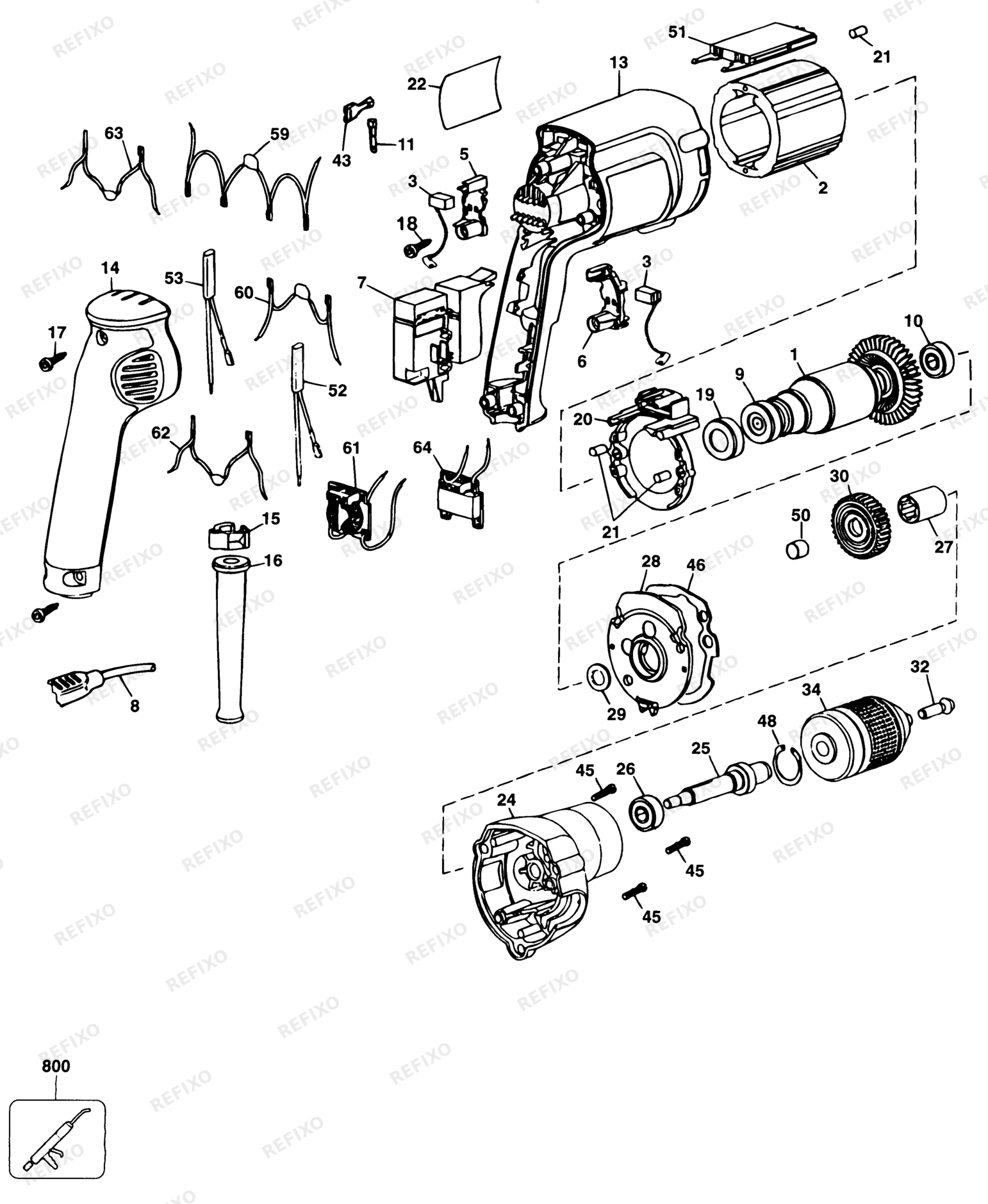 Деталировка DeWalt DW217-QS TYPE 1 BOHRER DW217-QS DW217 — схема запчастей в разборе