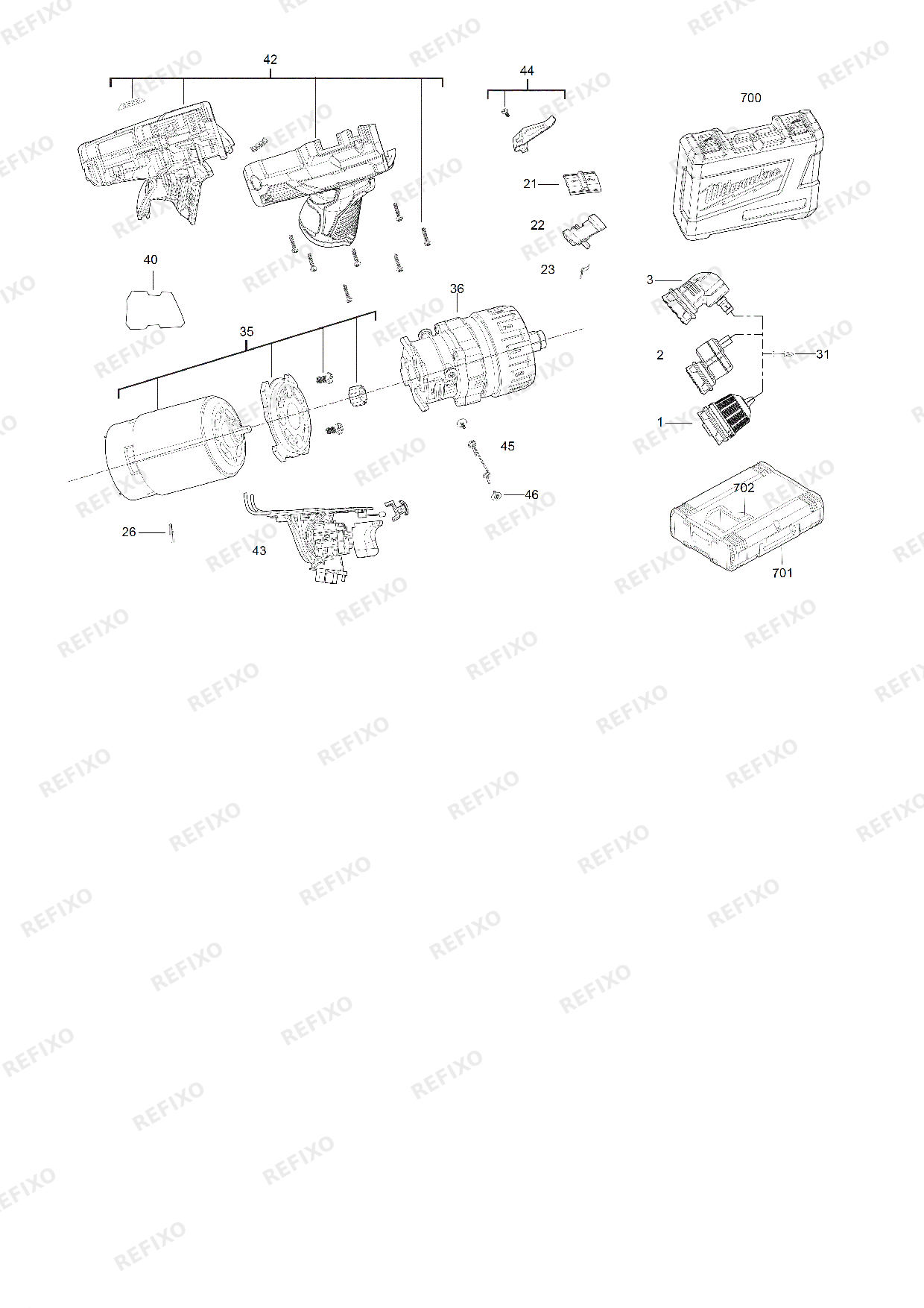Деталировка MILWAUKEE M12BDDXKIT 202C IN2 4933447836 4000447170 — схема запчастей в разборе
