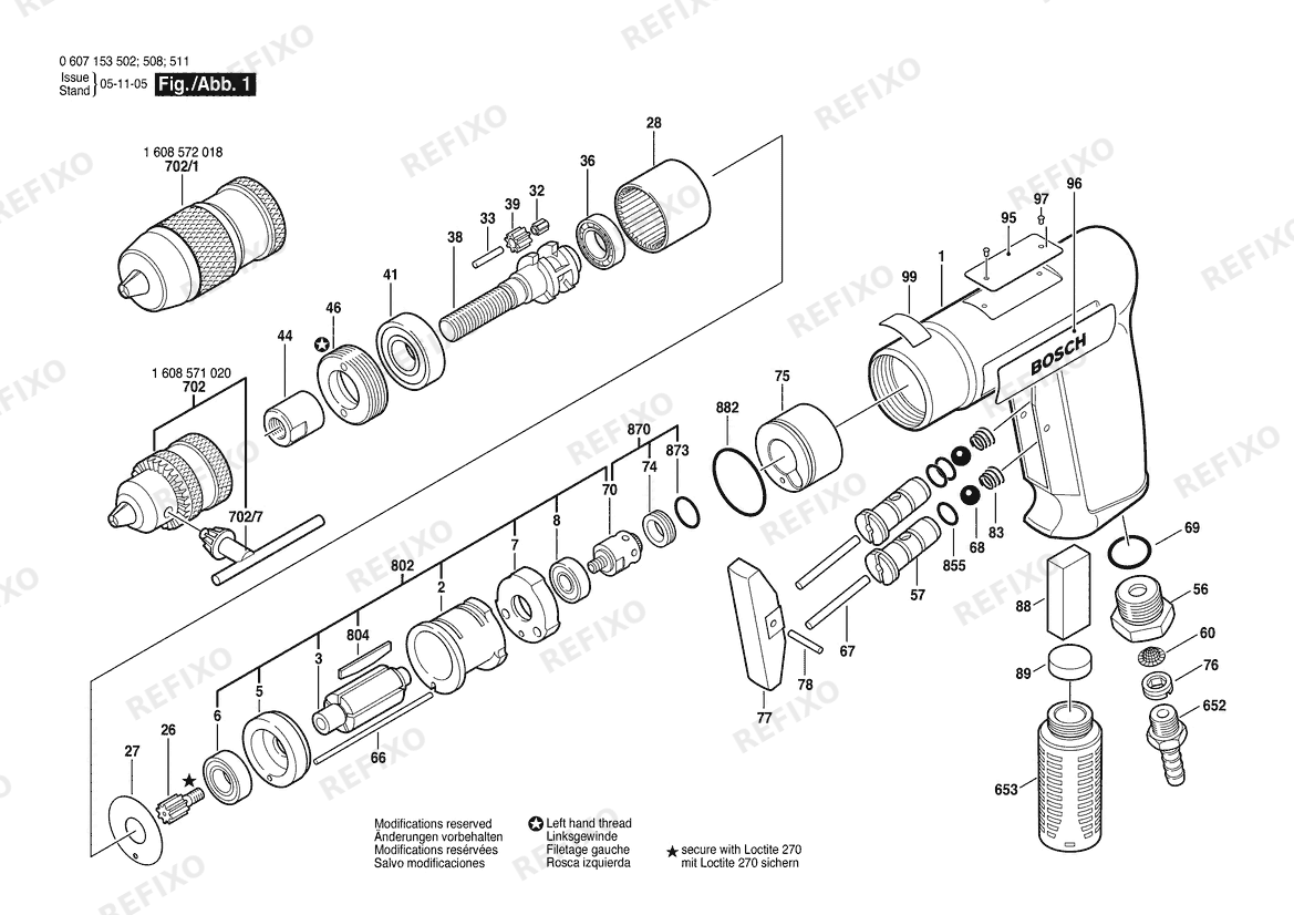 Деталировка Bosch Pw- дрель -Ind 180 WATT-SERIE (0 607 153 502) — схема запчастей в разборе