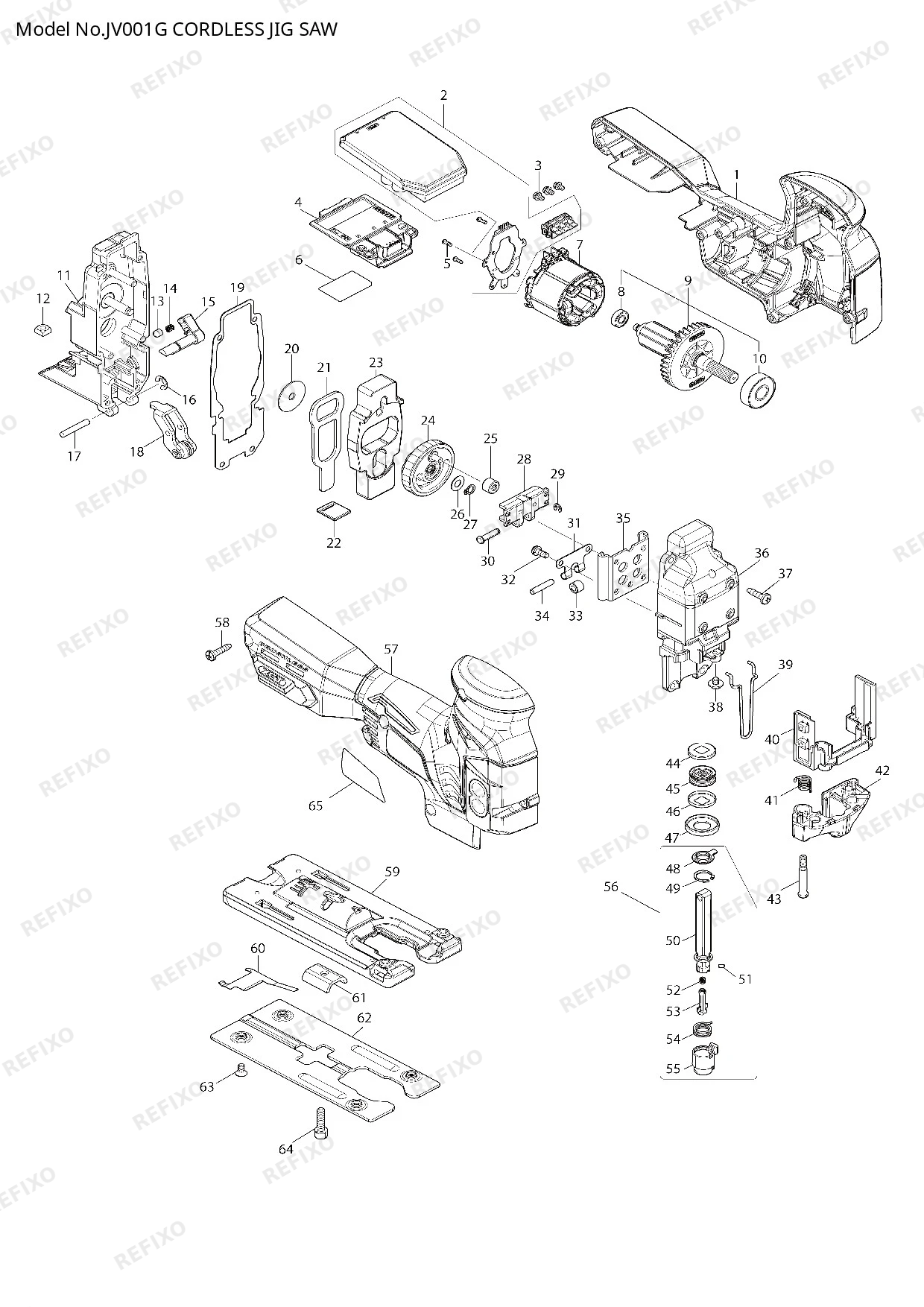 Деталировка MAKITA JV001G — схема запчастей в разборе
