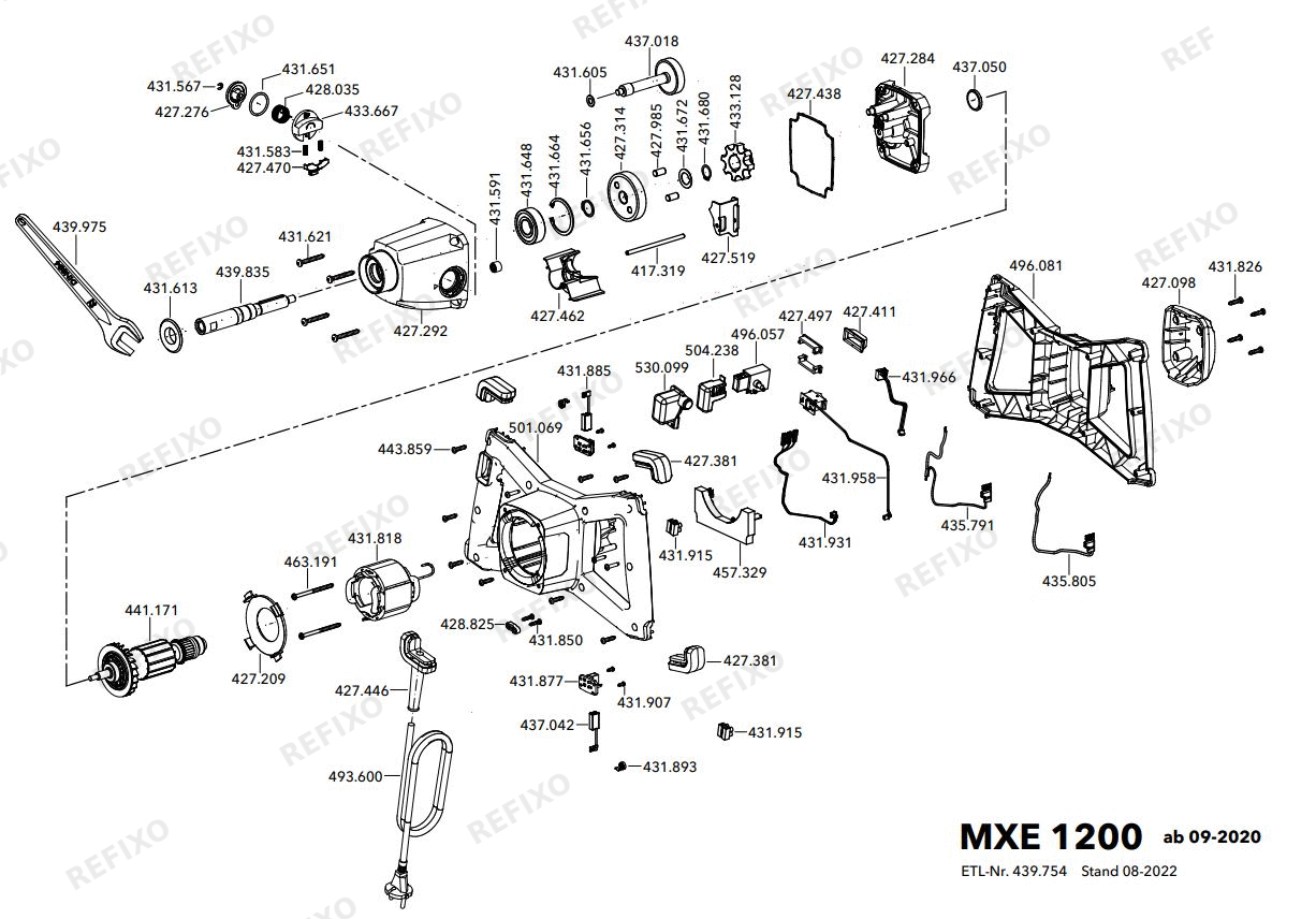 Деталировка Flex MXE 1200 230CEE — схема запчастей в разборе