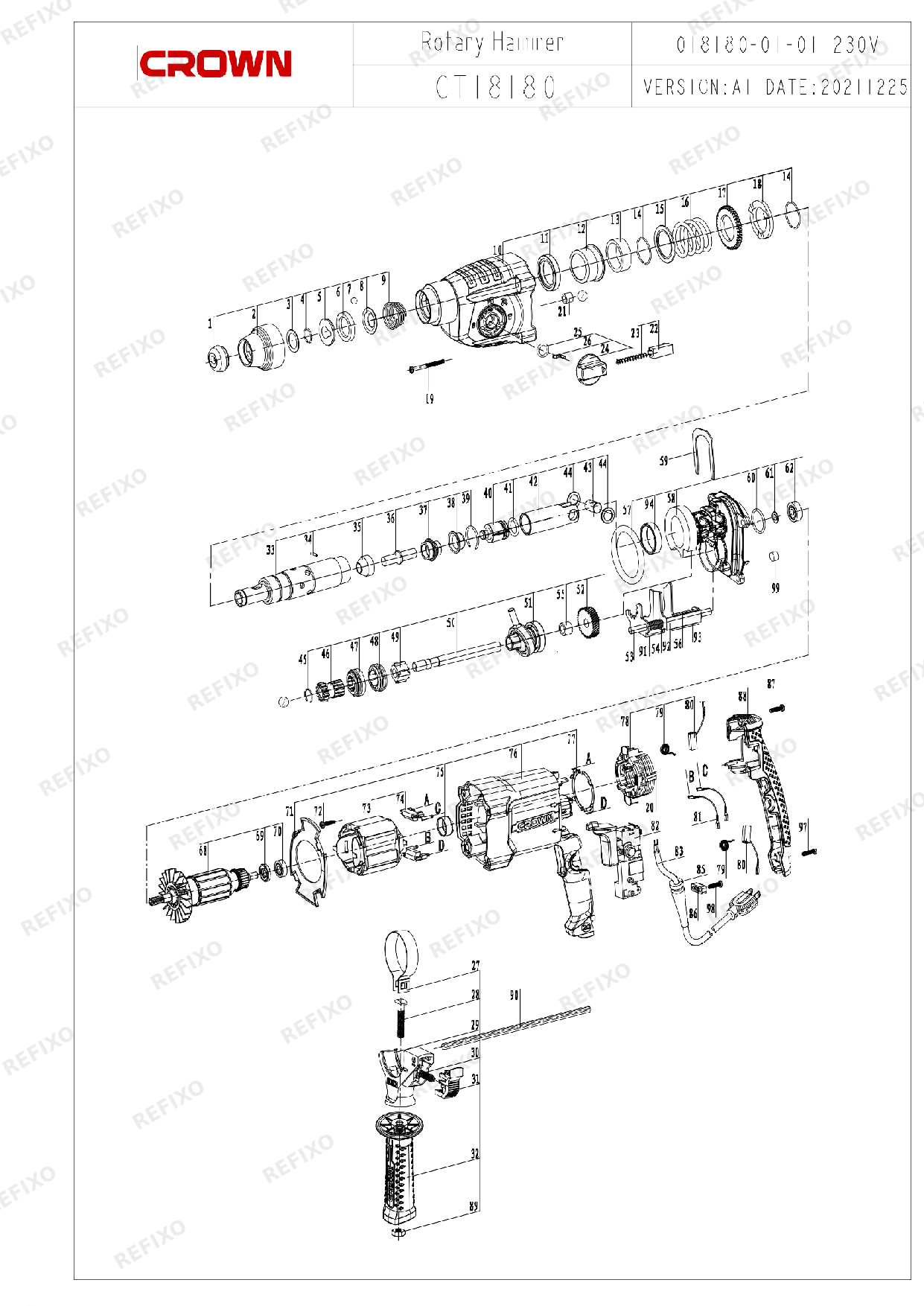 Деталировка CROWN CT18180 — схема запчастей в разборе