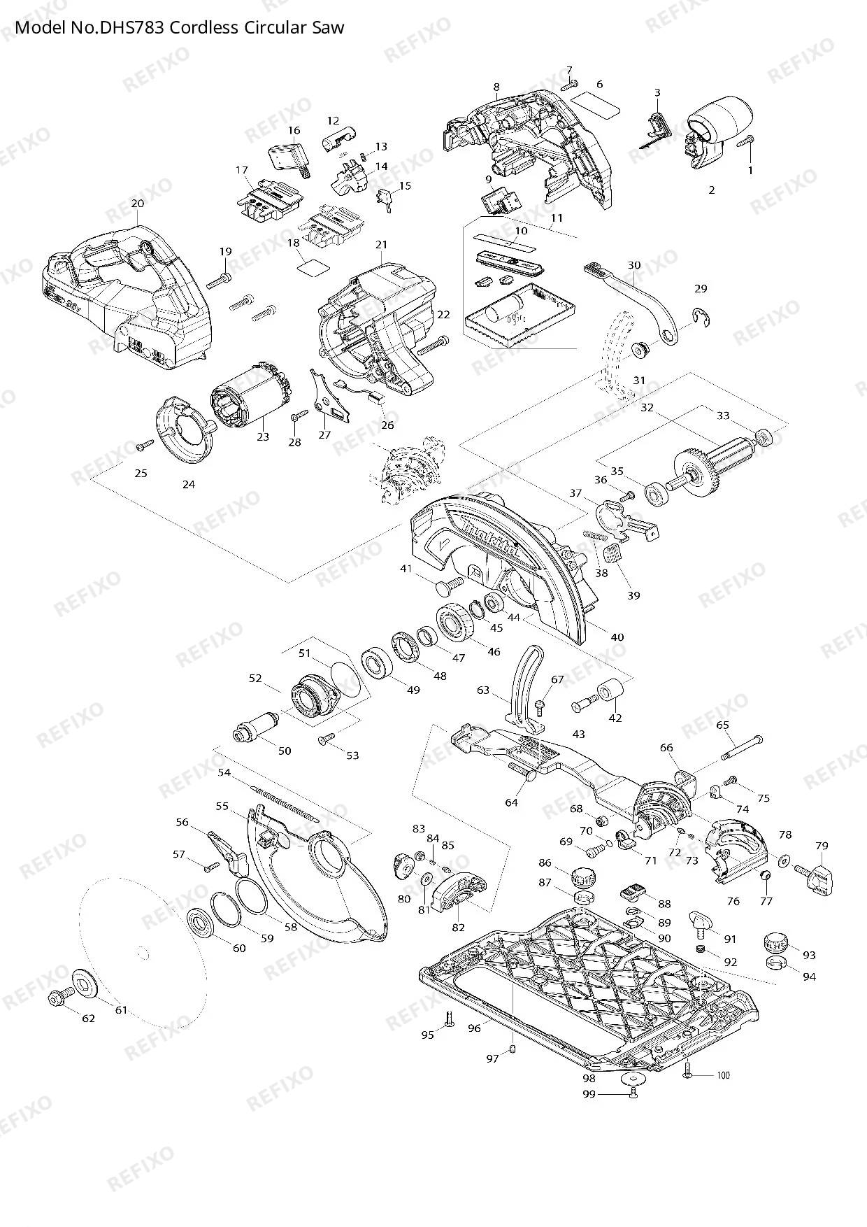 Деталировка MAKITA DHS783 — схема запчастей в разборе