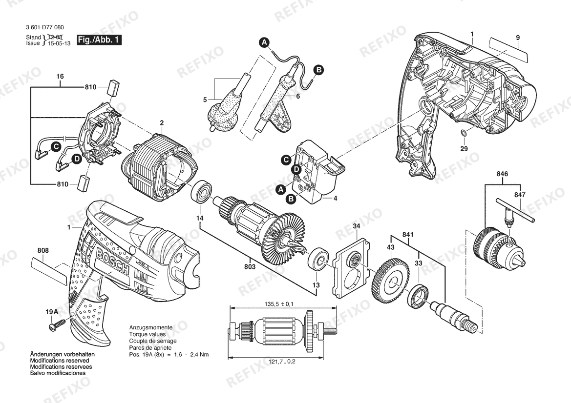 Деталировка Bosch Дрель GBM 13 | 220 V | 009 - CN (3 601 D77 082) — схема запчастей в разборе