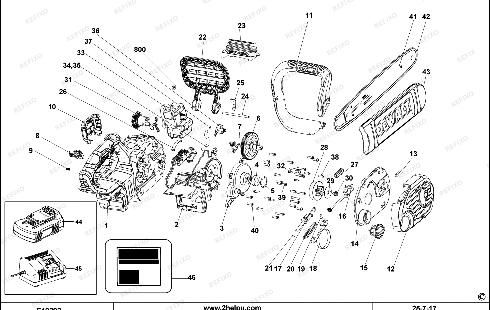 Деталировка DeWalt DCM565-QW TYPE 1 KETTENSÄGE DCM565-QW DCM565 — схема запчастей в разборе
