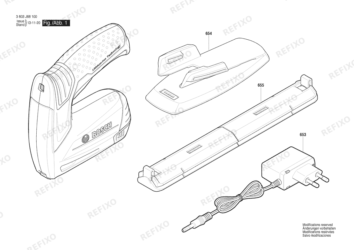 Деталировка Bosch Tacker PTK 3.6 LI | 3.6 V | 009 - CN (3 603 J68 180) — схема запчастей в разборе