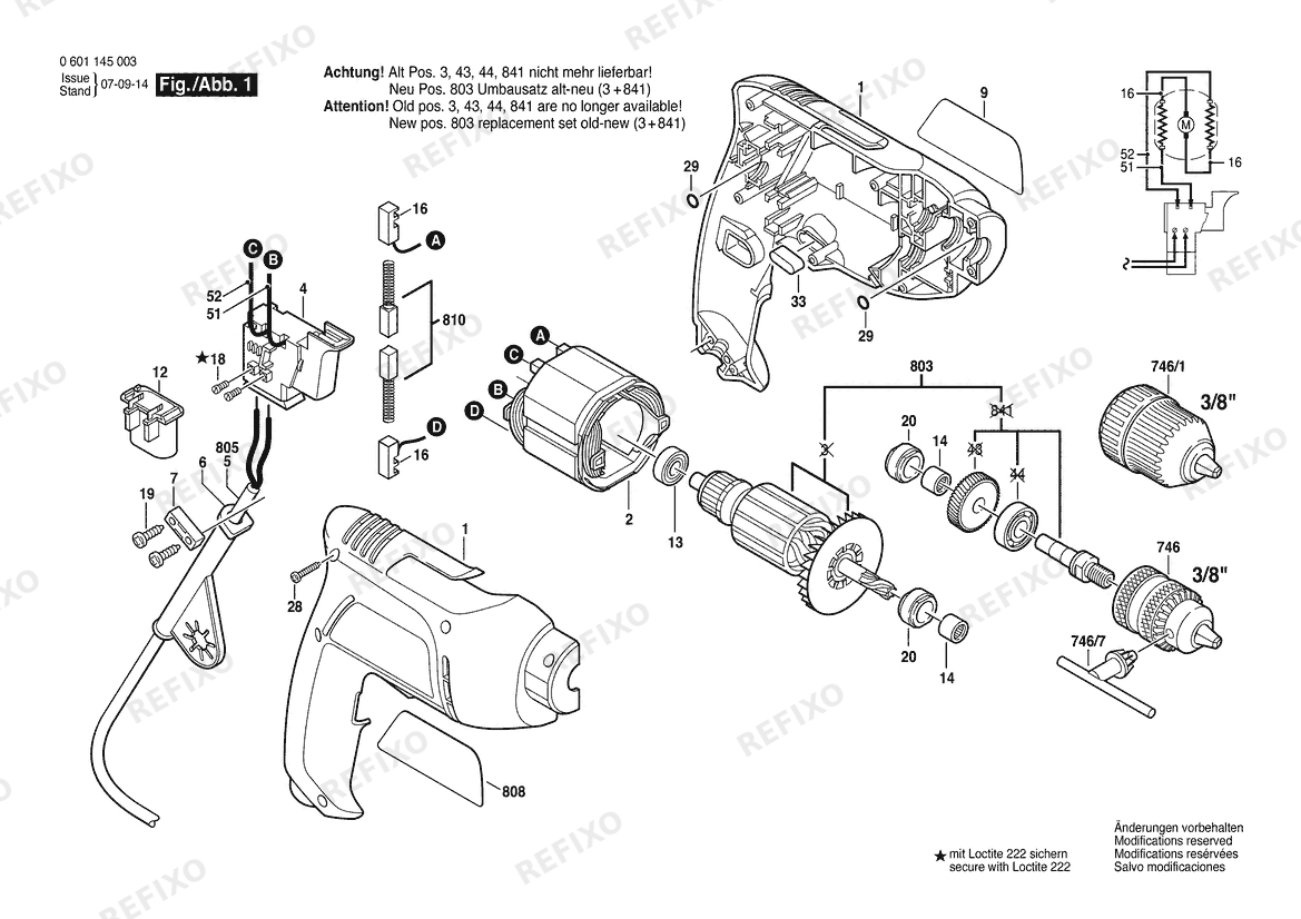 Деталировка Bosch Дрель GBM 6 | 220 V | 011 - KR (0 601 145 040) — схема запчастей в разборе