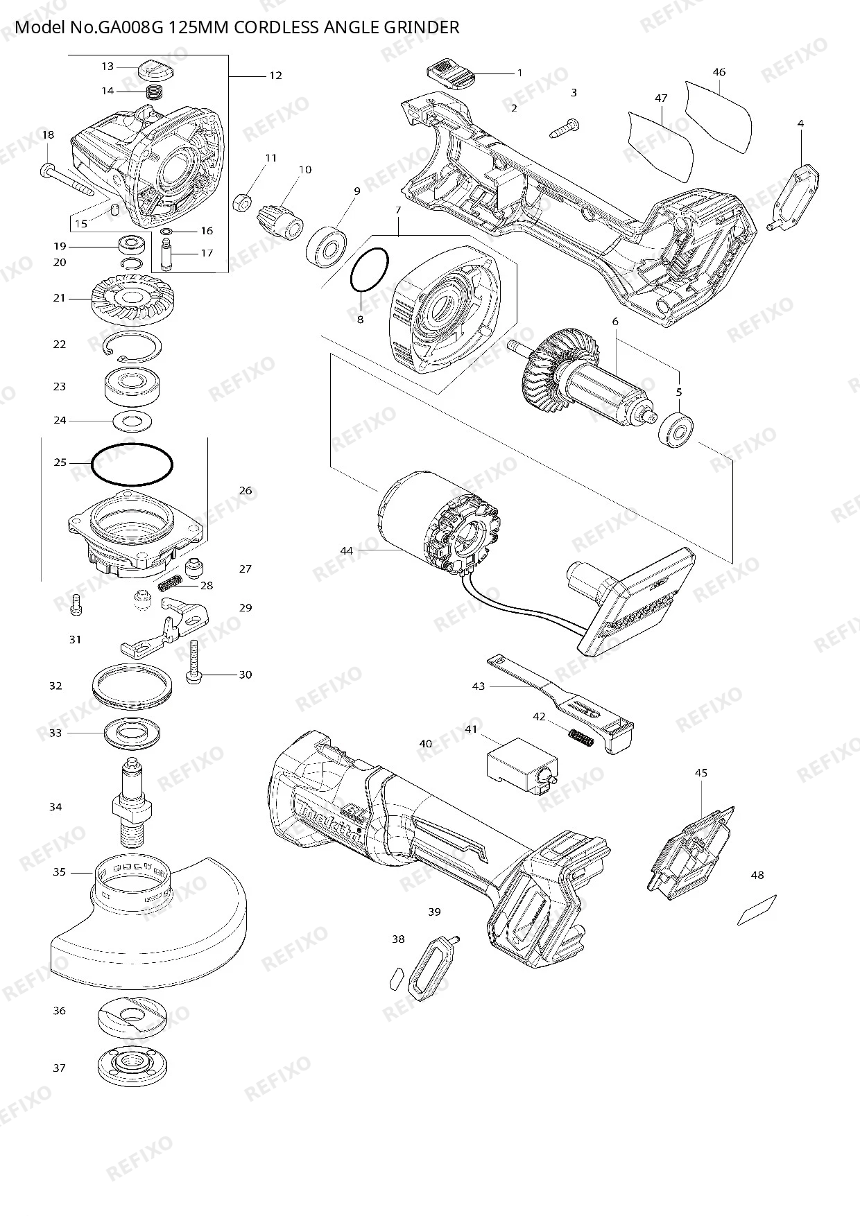 Деталировка MAKITA GA008G — схема запчастей в разборе