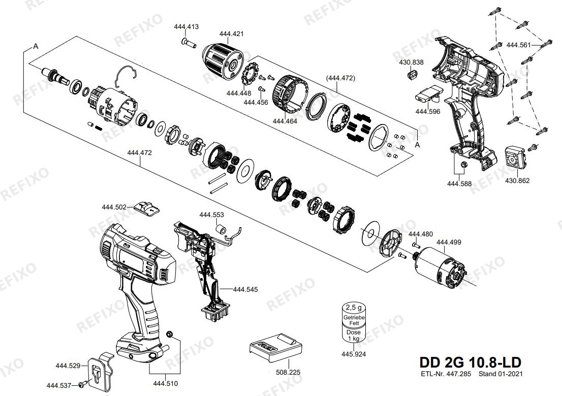 Деталировка Flex DD2G 10.8-LDBC2.5BS — схема запчастей в разборе