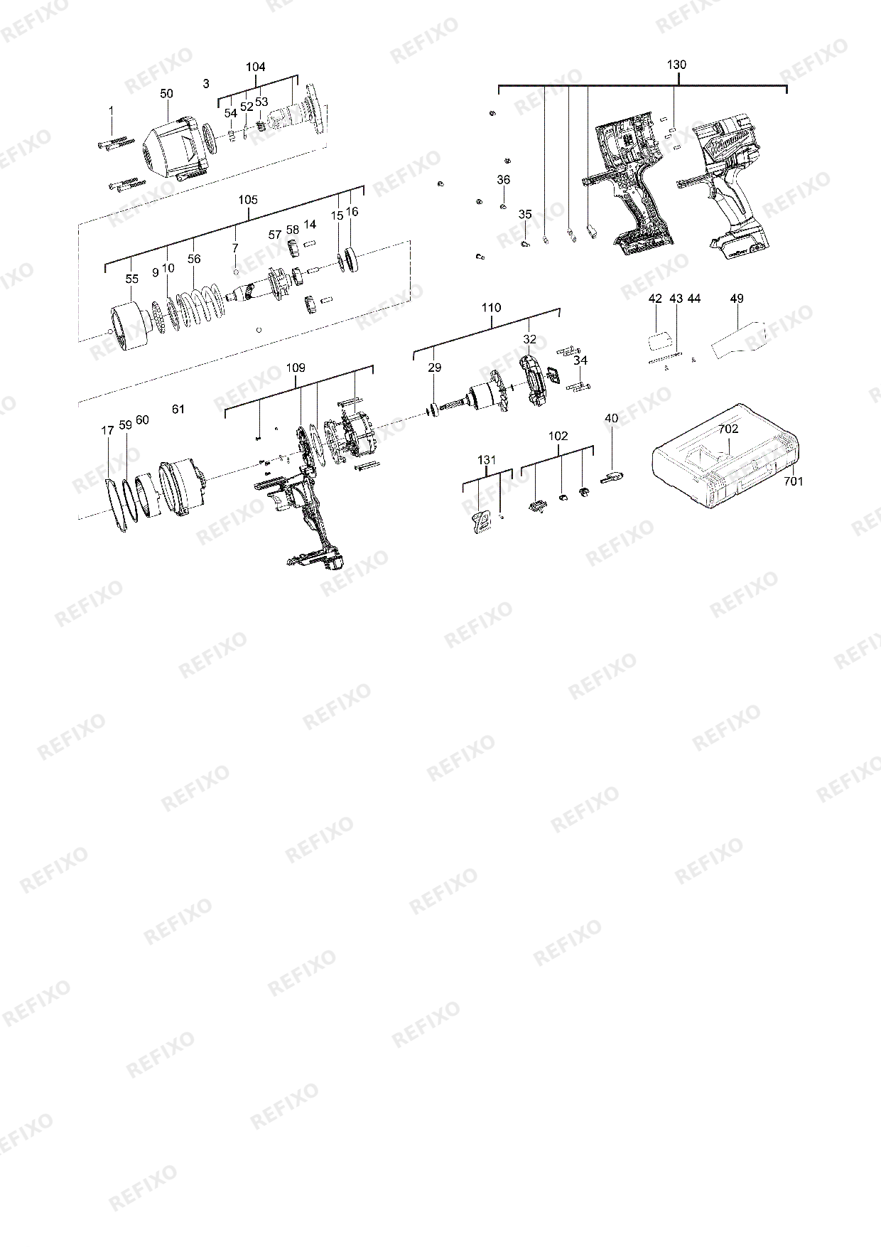 Деталировка MILWAUKEE M18ONEFHIWP12 502X IN2 4933459725 4000481663 — схема запчастей в разборе