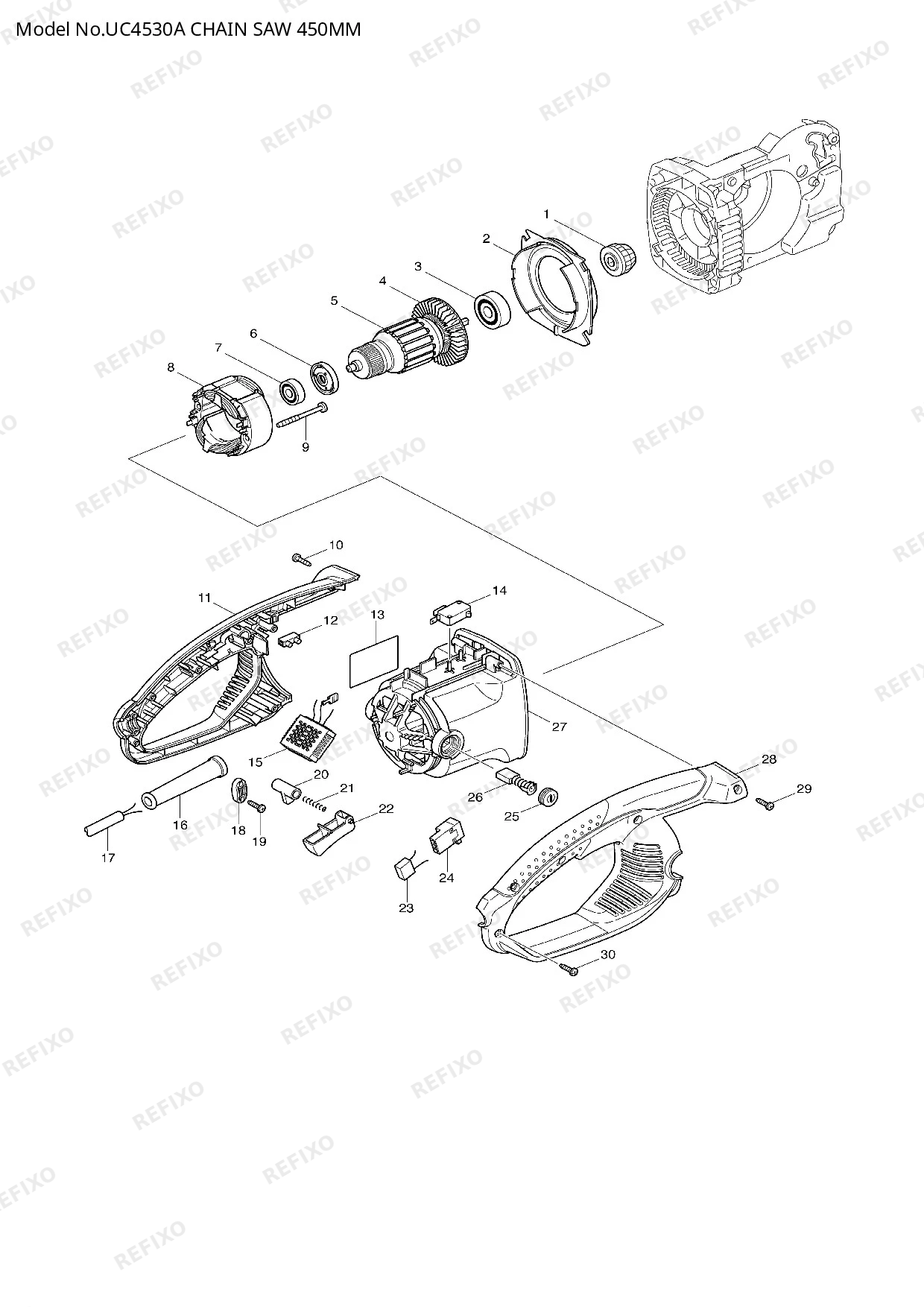 Деталировка MAKITA UC4530A — схема запчастей в разборе