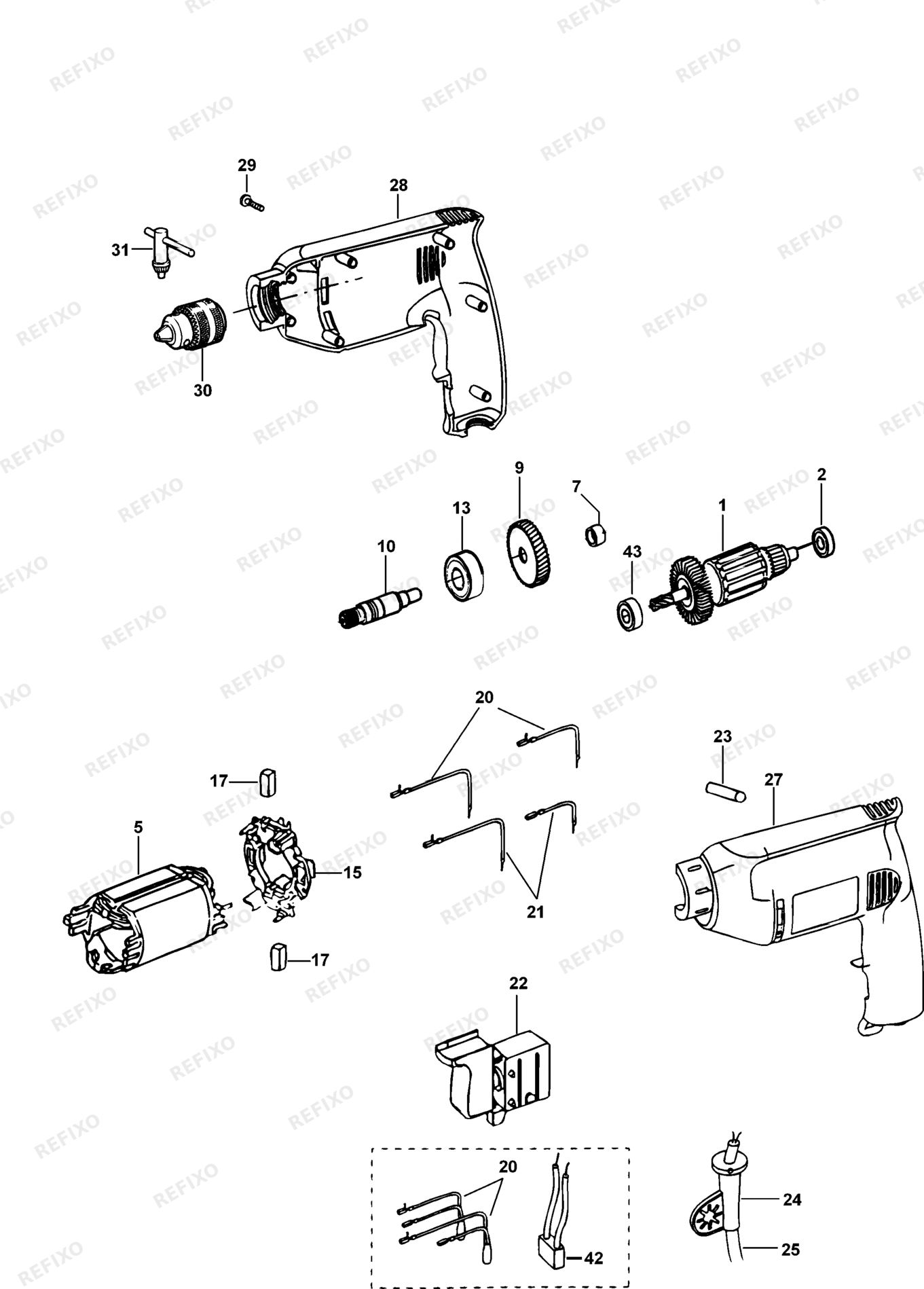Деталировка DeWalt DW168-QS TYPE 1 BOHRER DW168-QS DW168 — схема запчастей в разборе