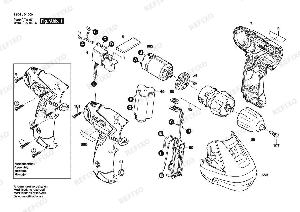Деталировка Bosch Аккумуляторный шуруповёрт PSR 10,8 LI | 10.8 V | 001 - EU (3 603 J54 000) — схема запчастей в разборе