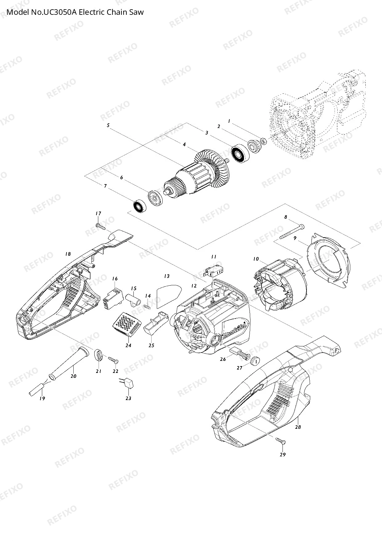 Деталировка MAKITA UC3050A — схема запчастей в разборе