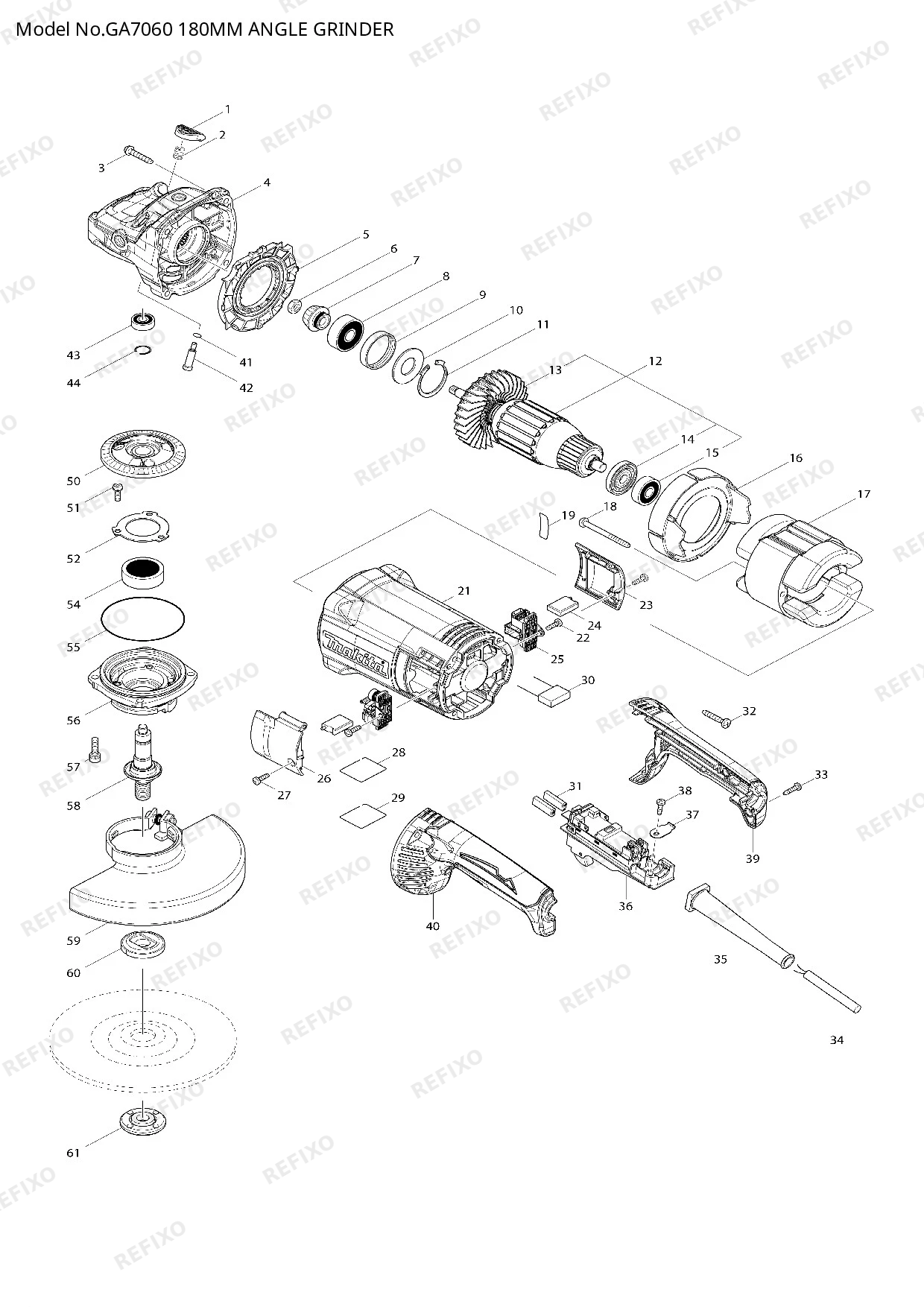 Деталировка MAKITA GA7060 — схема запчастей в разборе