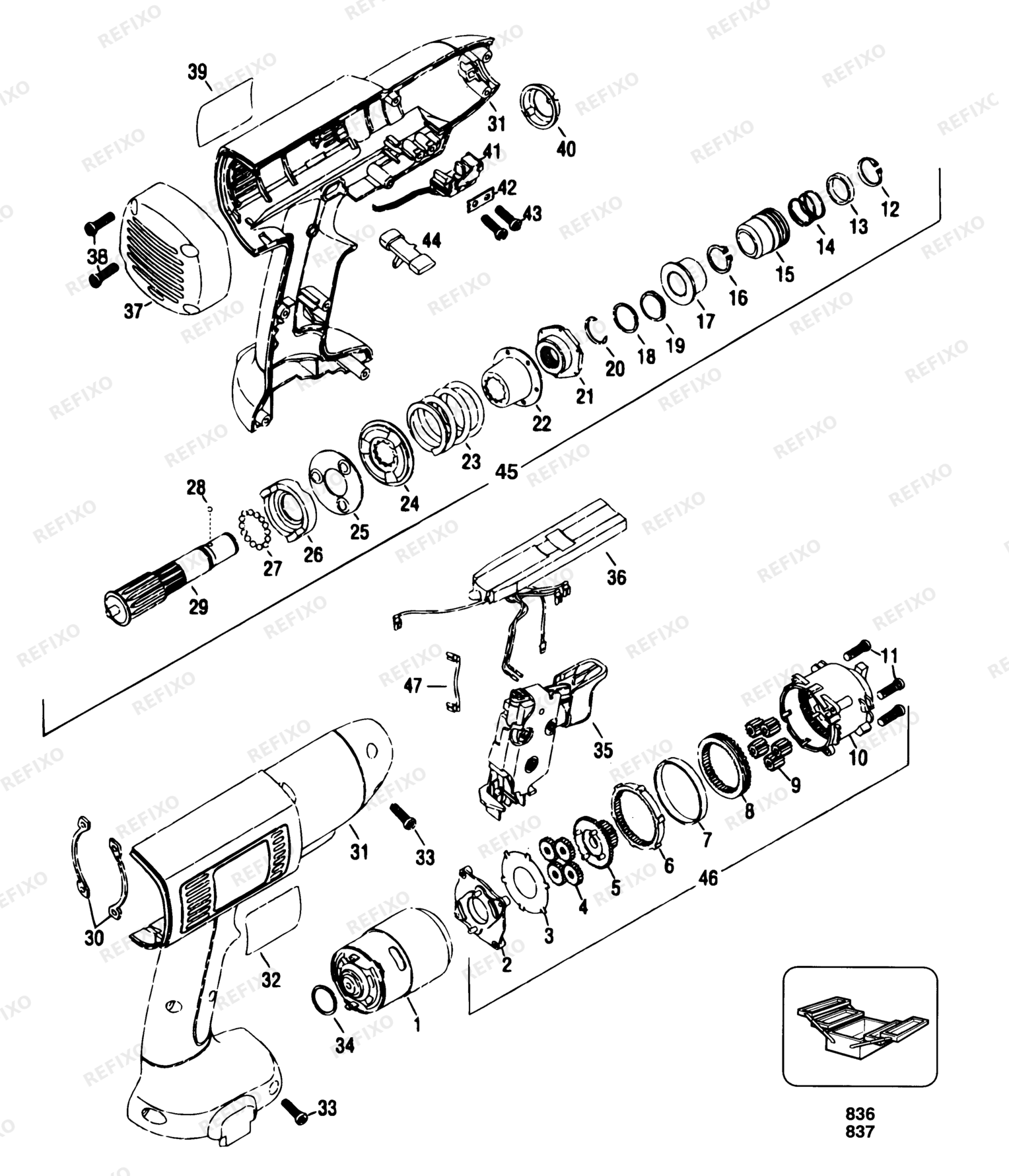Деталировка DeWalt DW901-XJ TYPE 1 SCHRAUBENDREHER DW901-XJ DW901 — схема запчастей в разборе