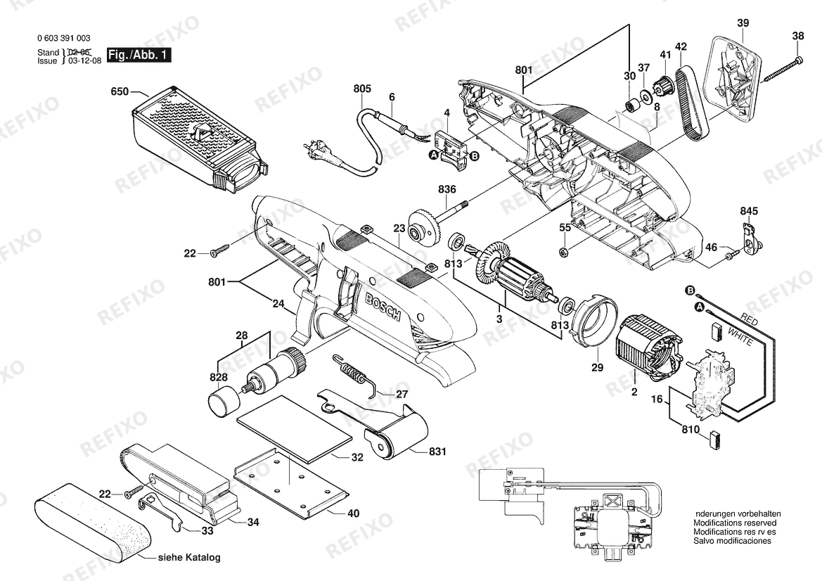 Деталировка Bosch Ленточная шлифмашина PBS 7 A | 230 V | 001 - EU (0 603 391 003) — схема запчастей в разборе