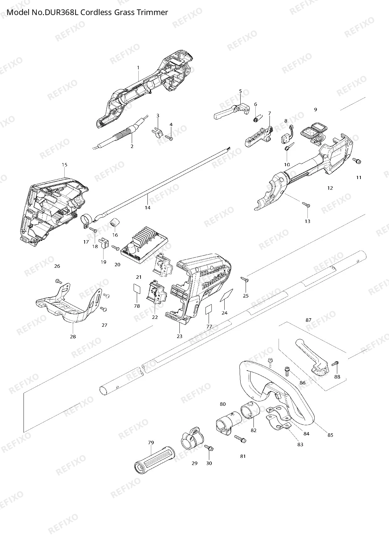 Деталировка MAKITA DUR368L — схема запчастей в разборе