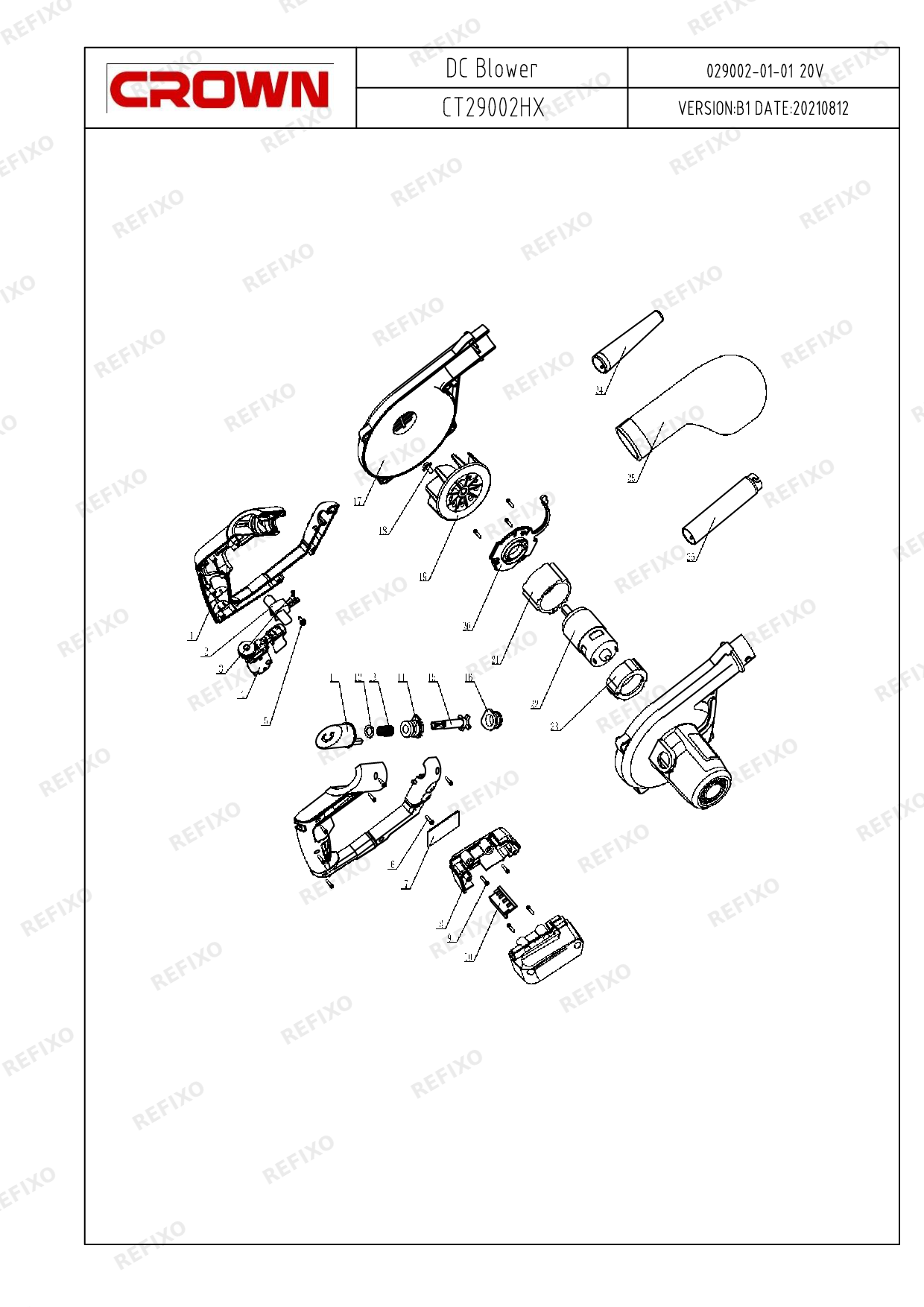 Деталировка CROWN CT29002HX — схема запчастей в разборе