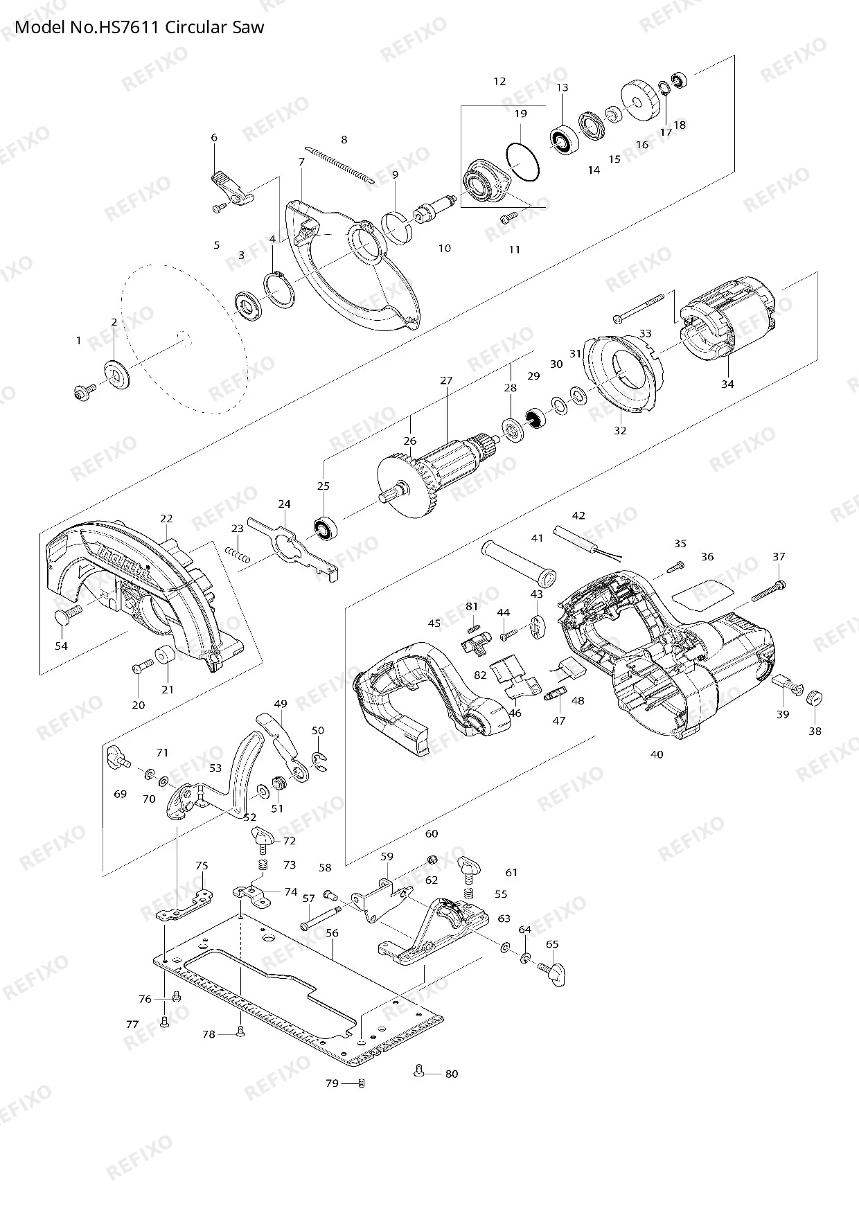 Деталировка MAKITA HS7611 — схема запчастей в разборе