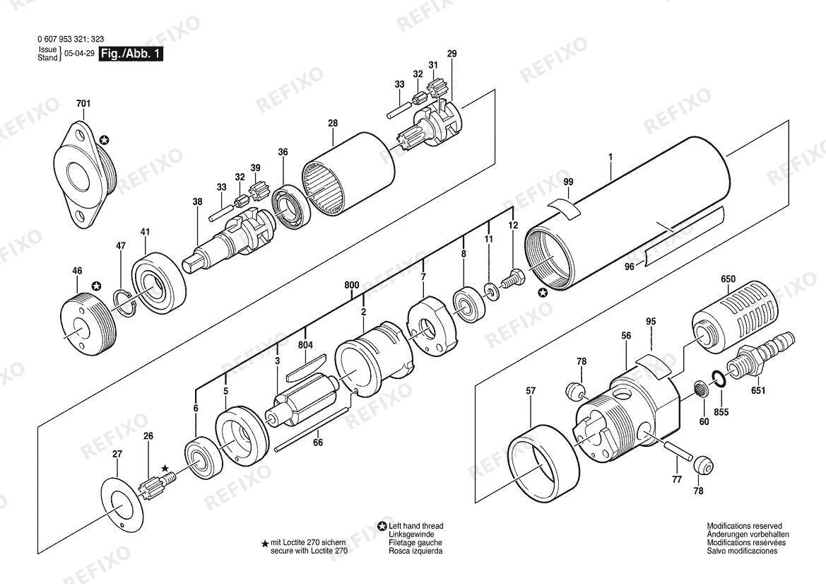 Деталировка Bosch Einbaumotor 180W motor (0 607 953 323) — схема запчастей в разборе