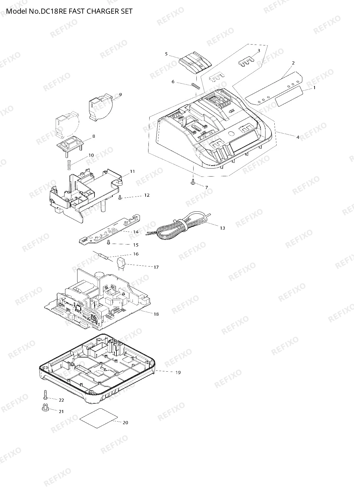 Деталировка MAKITA DC18RE — схема запчастей в разборе