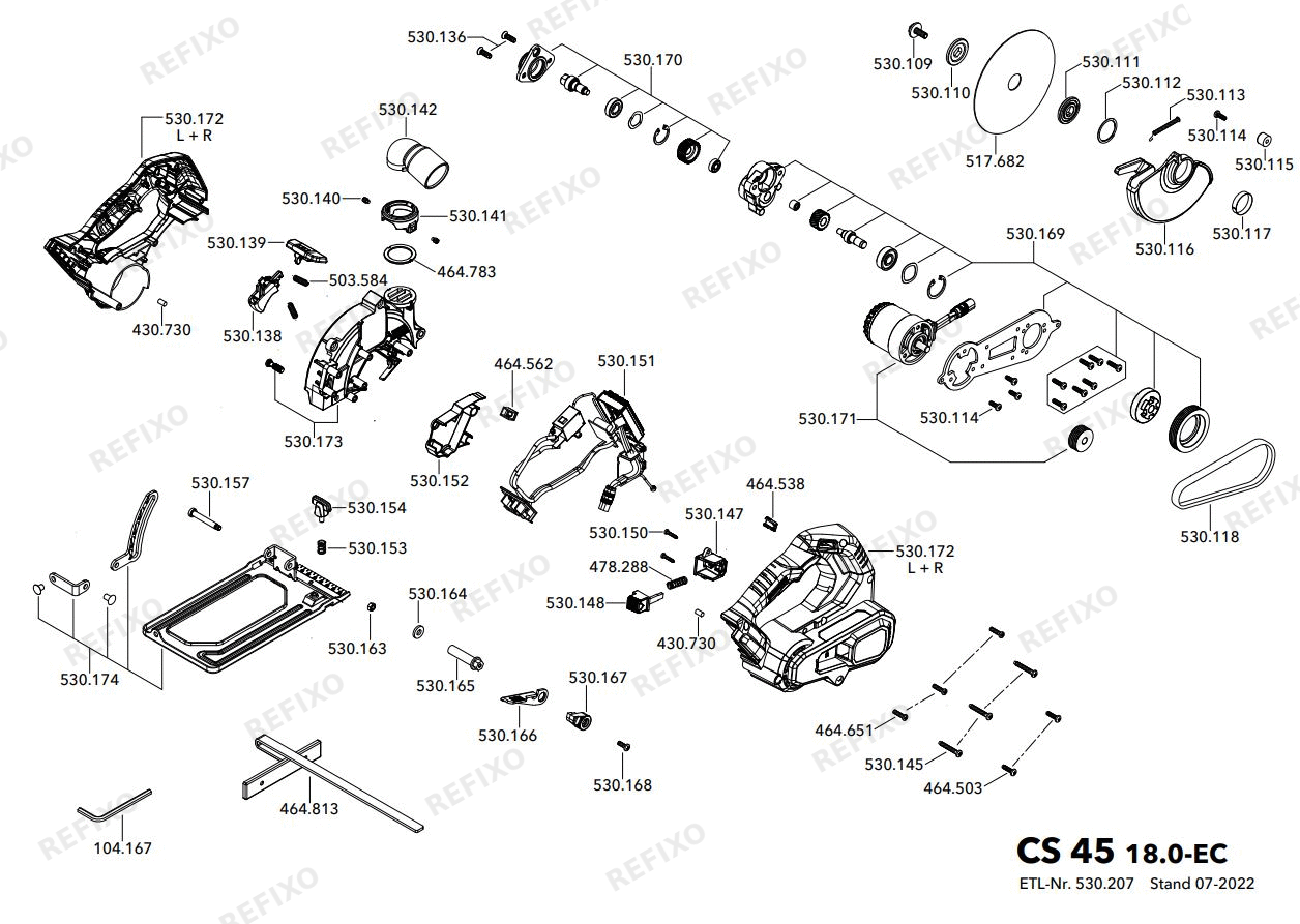 Деталировка Flex CS 45 18.0-EC C — схема запчастей в разборе