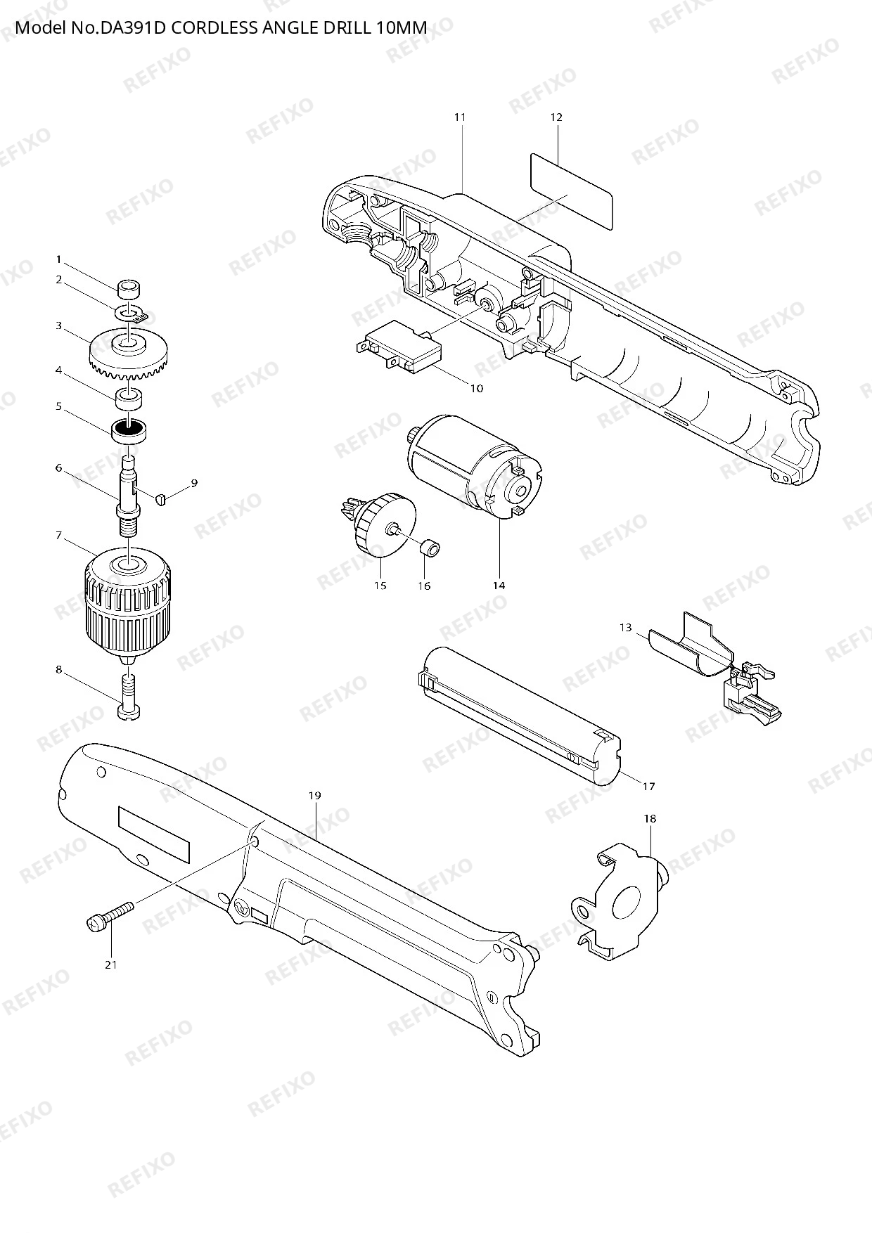 Деталировка MAKITA DA391D — схема запчастей в разборе