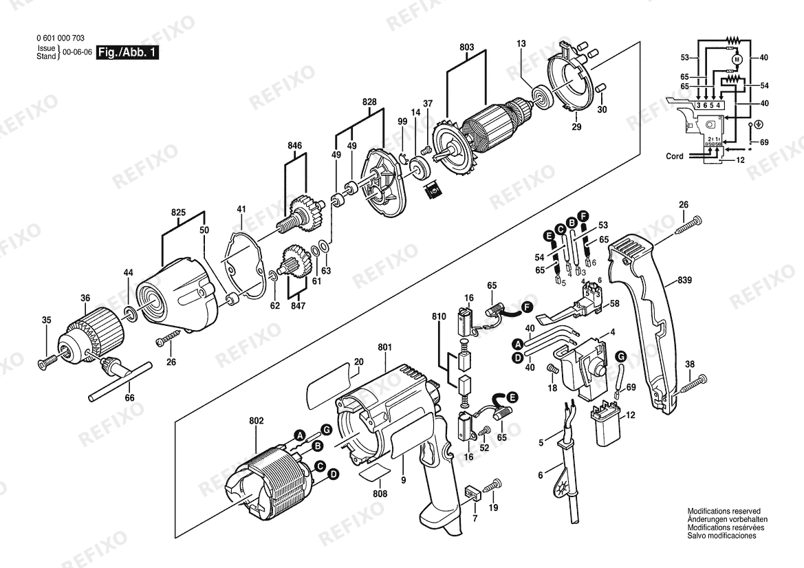 Деталировка Bosch Дрель GBM 6 REX | 230 V | 061 - US (0 601 000 703) — схема запчастей в разборе