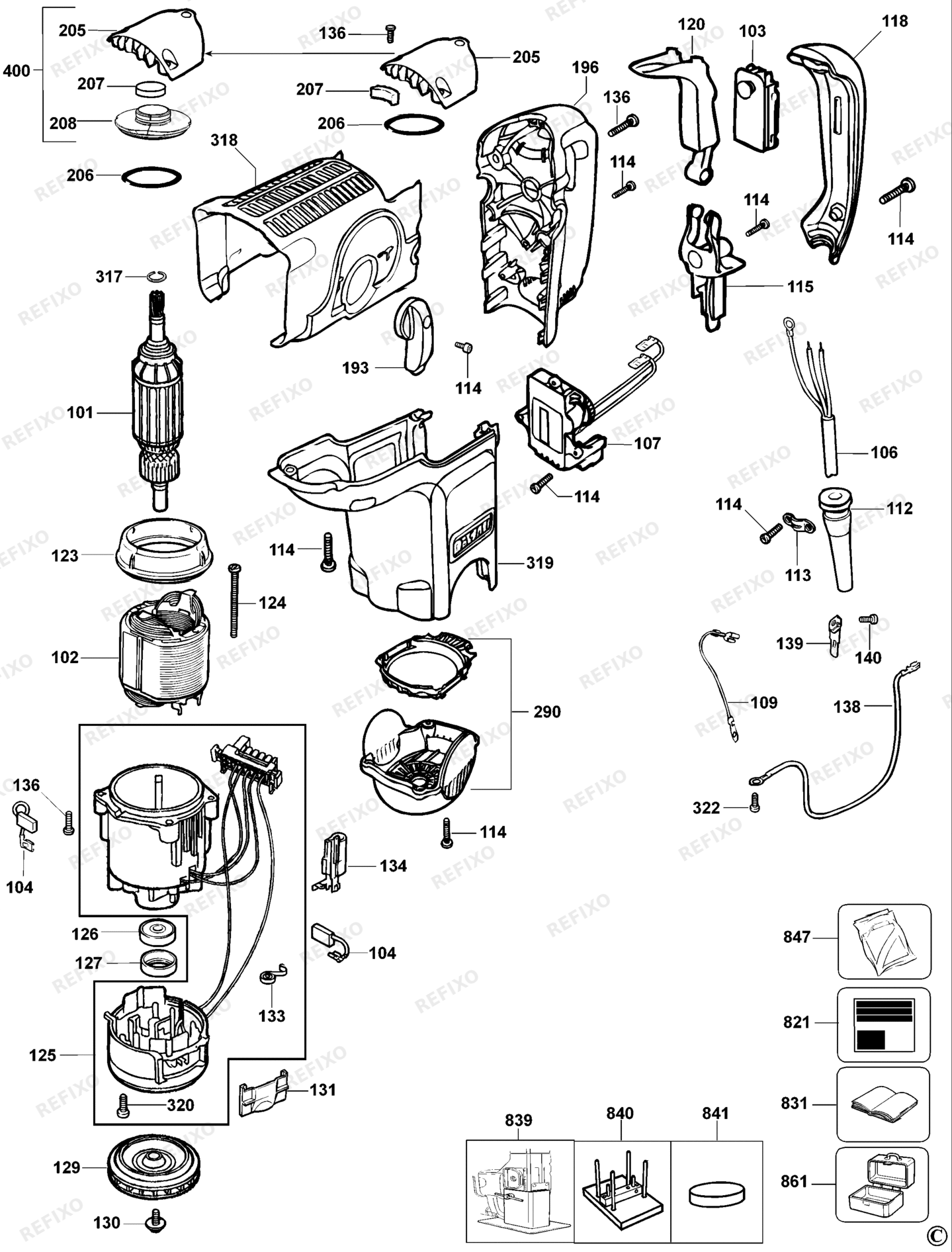 Деталировка DeWalt D25551K-XJ TYPE 1 DREHHAMMER D25551K-XJ D25551K — схема запчастей в разборе