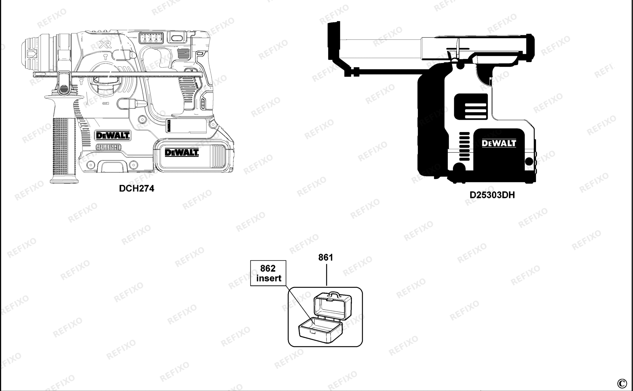 Деталировка DeWalt DCH275-XJ TYPE 1 HAMMER DCH275-XJ DCH275 — схема запчастей в разборе