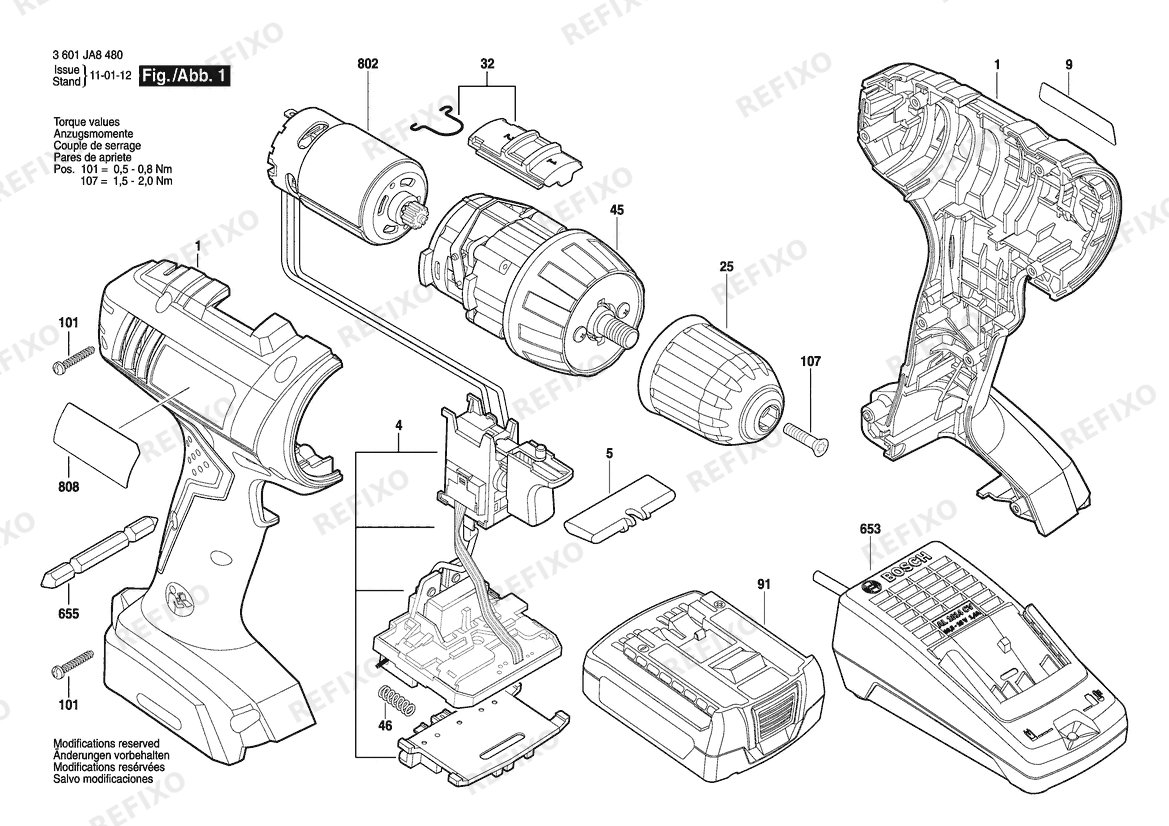 Деталировка Bosch Аккумуляторный шуруповёрт TSR 1440-Li bulk | 14.4 V | 009 - CN (3 601 JA8 480) — схема запчастей в разборе