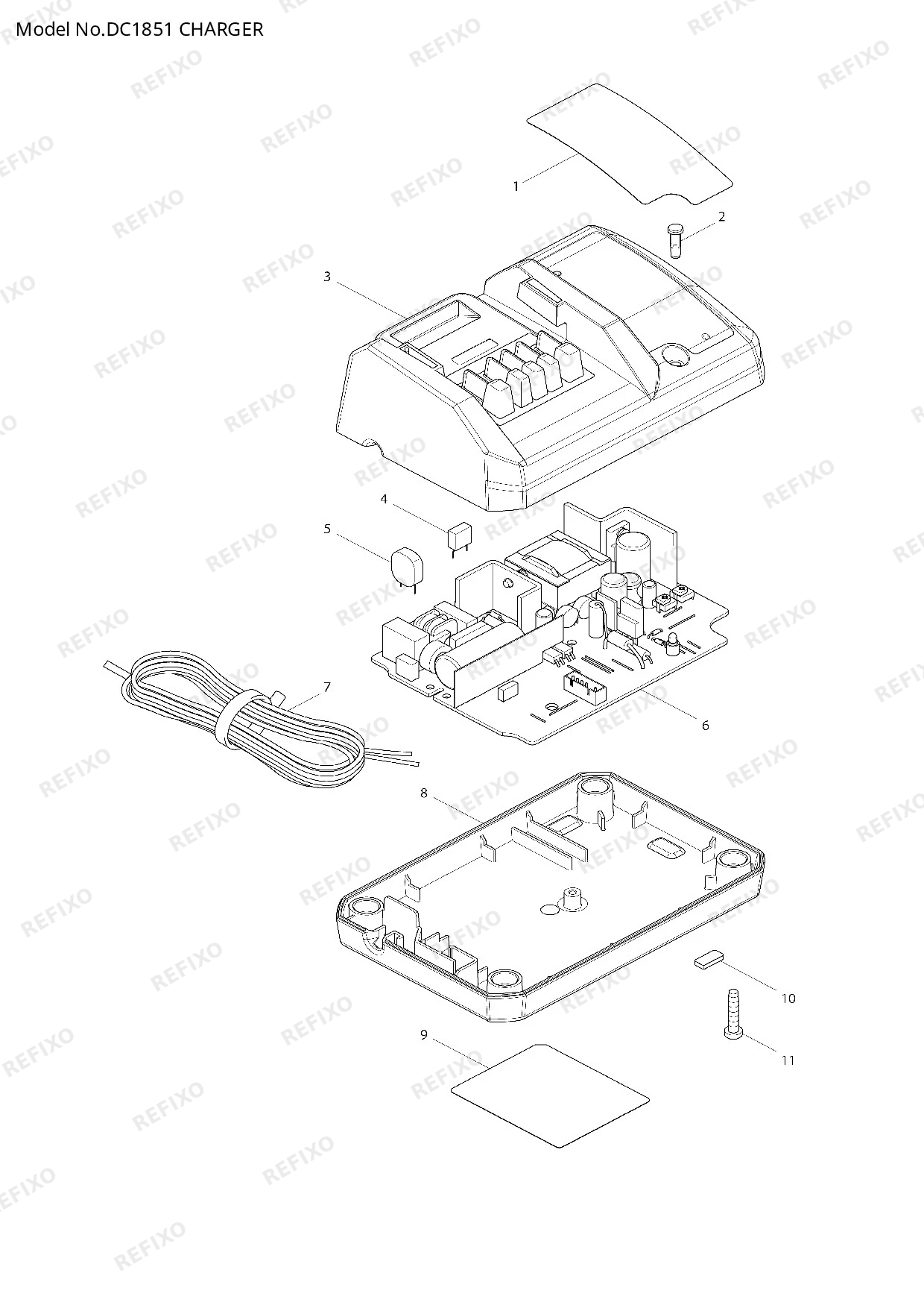 Деталировка MAKITA DC1851 — схема запчастей в разборе