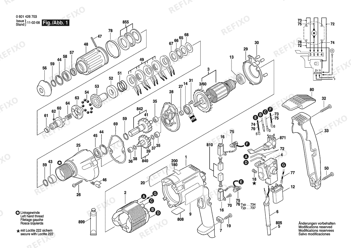 Деталировка Bosch Шуруповёрт GSR 8-6 KE | 100 V | 006 - JP (0 601 426 738) — схема запчастей в разборе