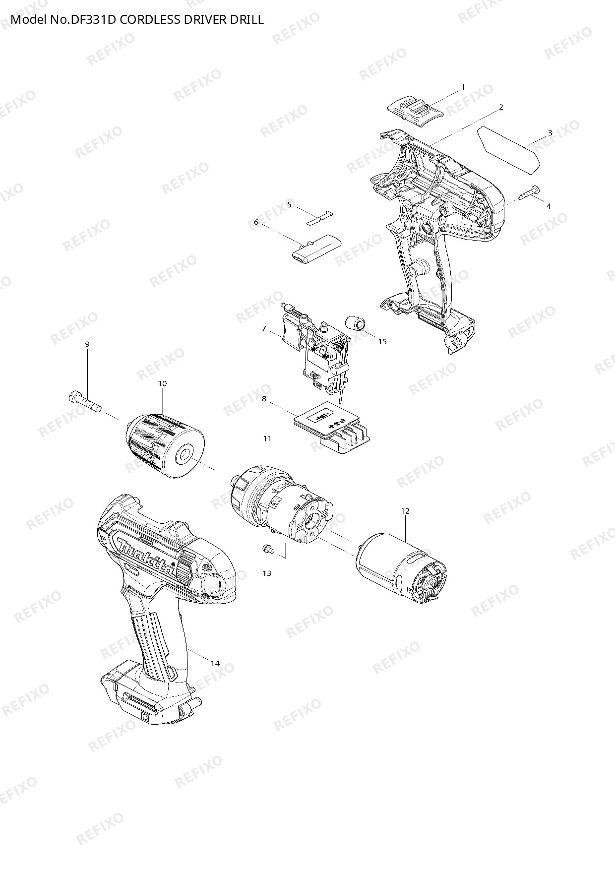 Деталировка MAKITA DF331D — схема запчастей в разборе