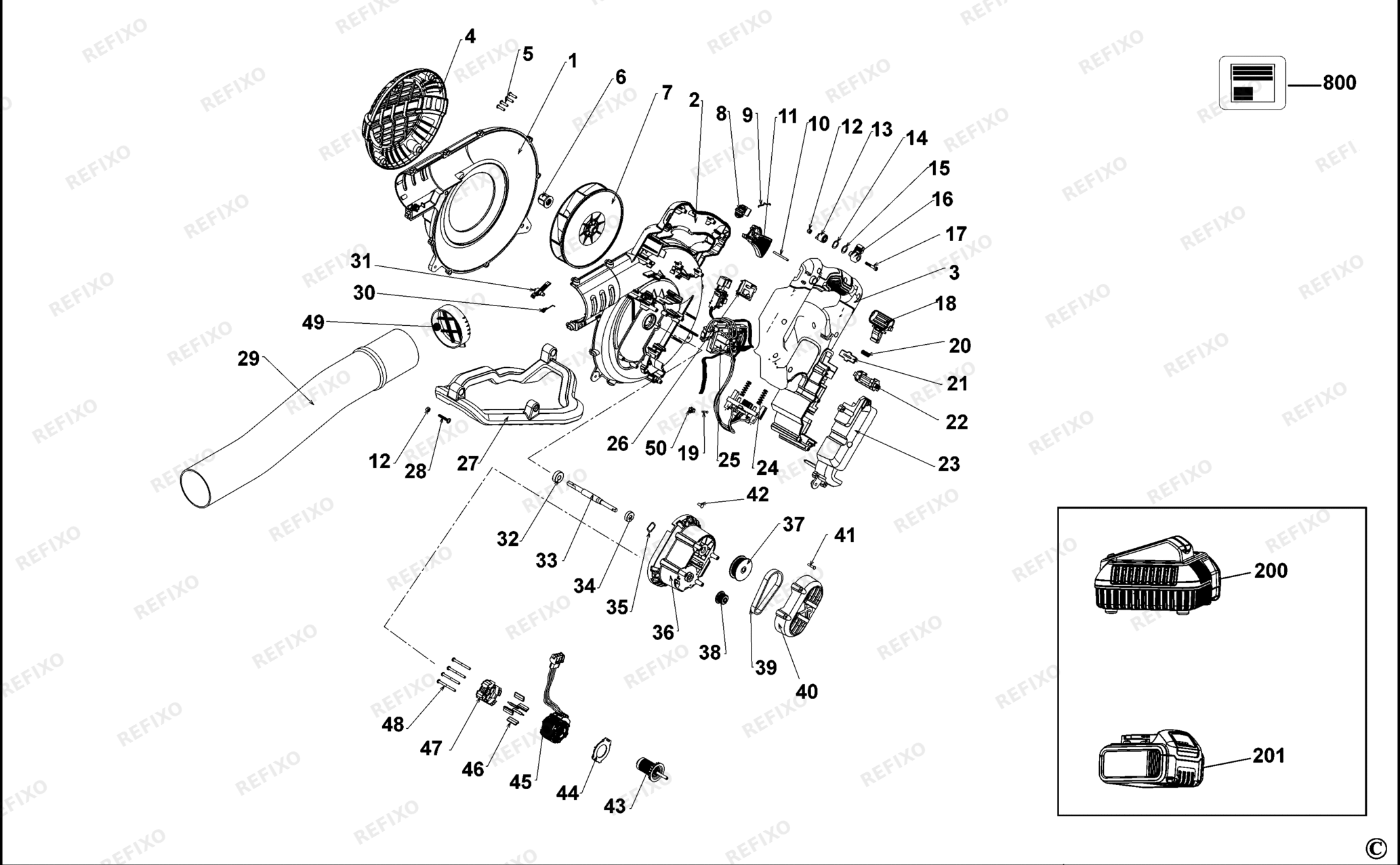 Деталировка DeWalt DCM582-XJ TYPE 1 GEBLÄSESTAUBSAUGER DCM582-XJ DCM582 — схема запчастей в разборе