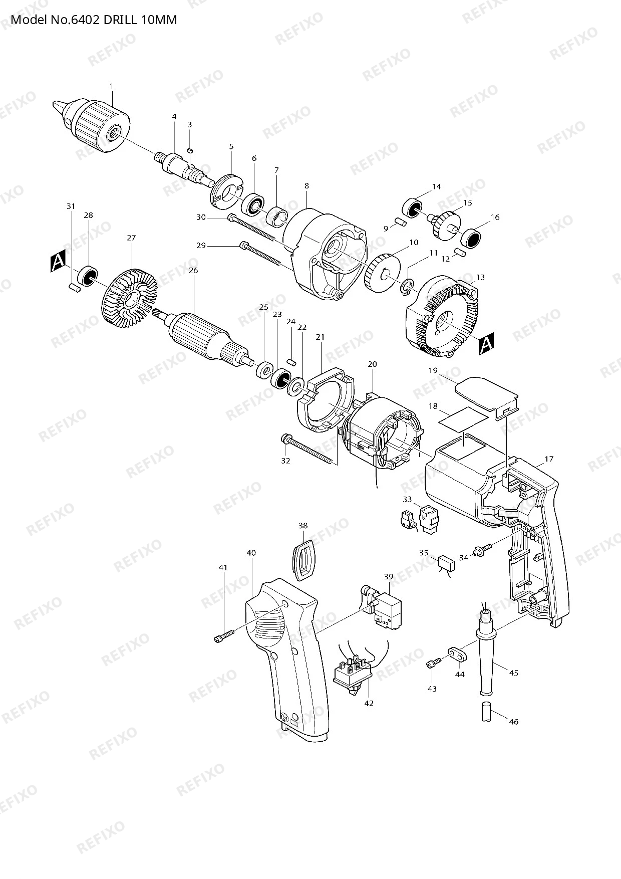 Деталировка MAKITA 6402 — схема запчастей в разборе