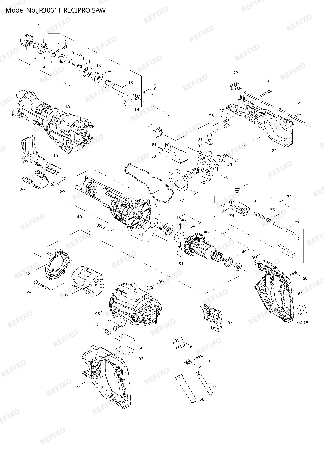 Деталировка MAKITA JR3061T — схема запчастей в разборе