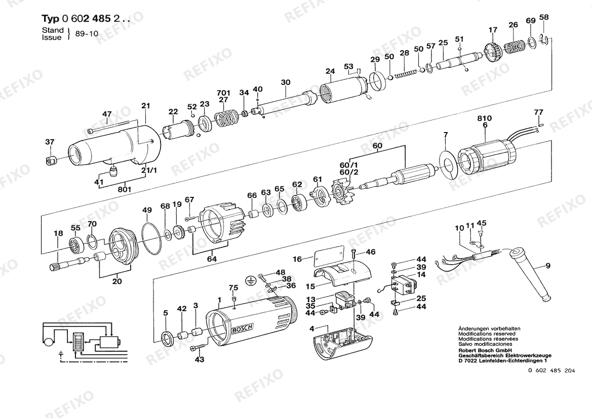 Деталировка Bosch Hf-Abschaltschrauber HF-ABSCHALTSCH (0 602 485 218) — схема запчастей в разборе