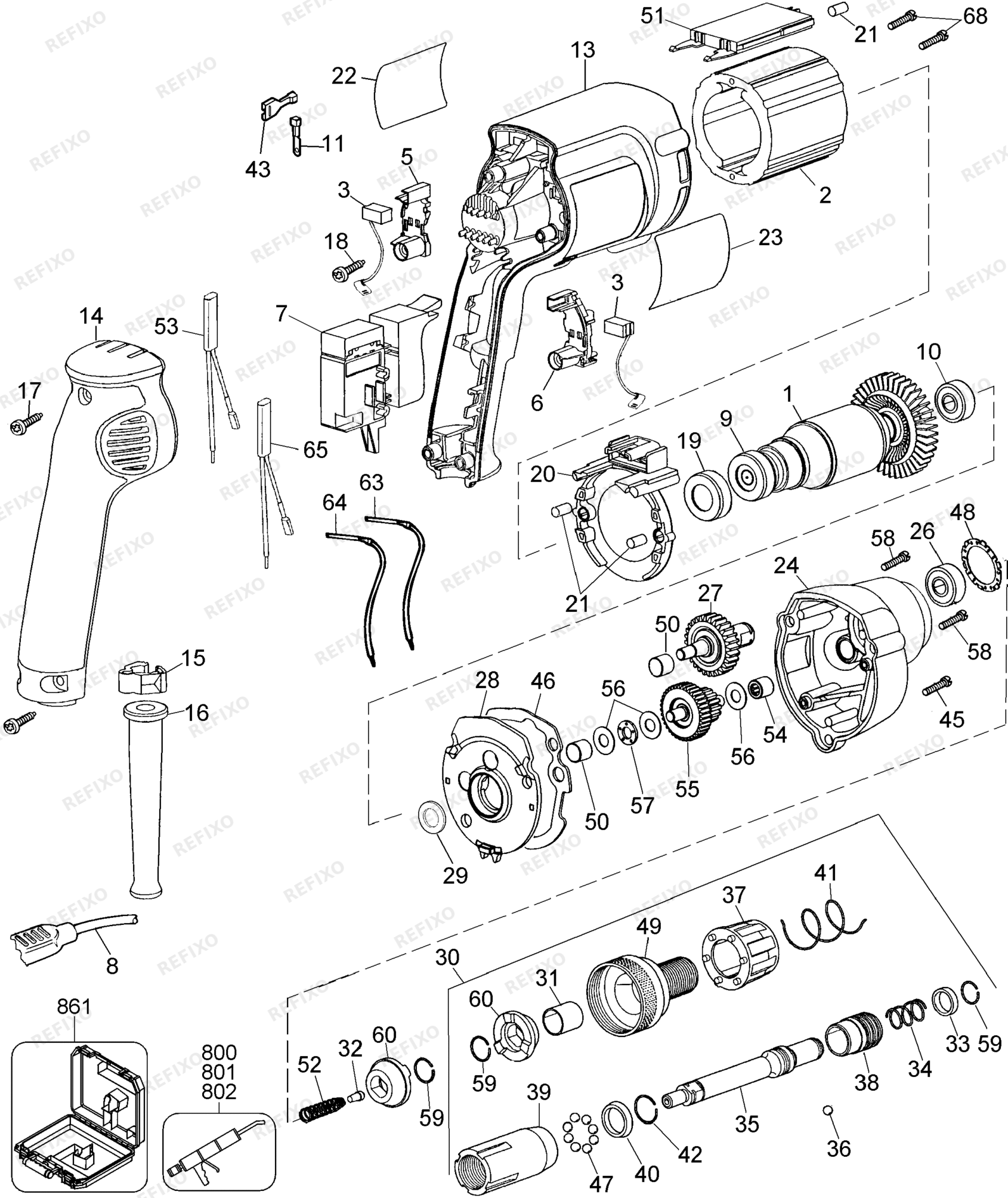 Деталировка DeWalt DW269K-QS TYPE A1 SCHRAUBENDREHER DW269K-QS DW269K — схема запчастей в разборе