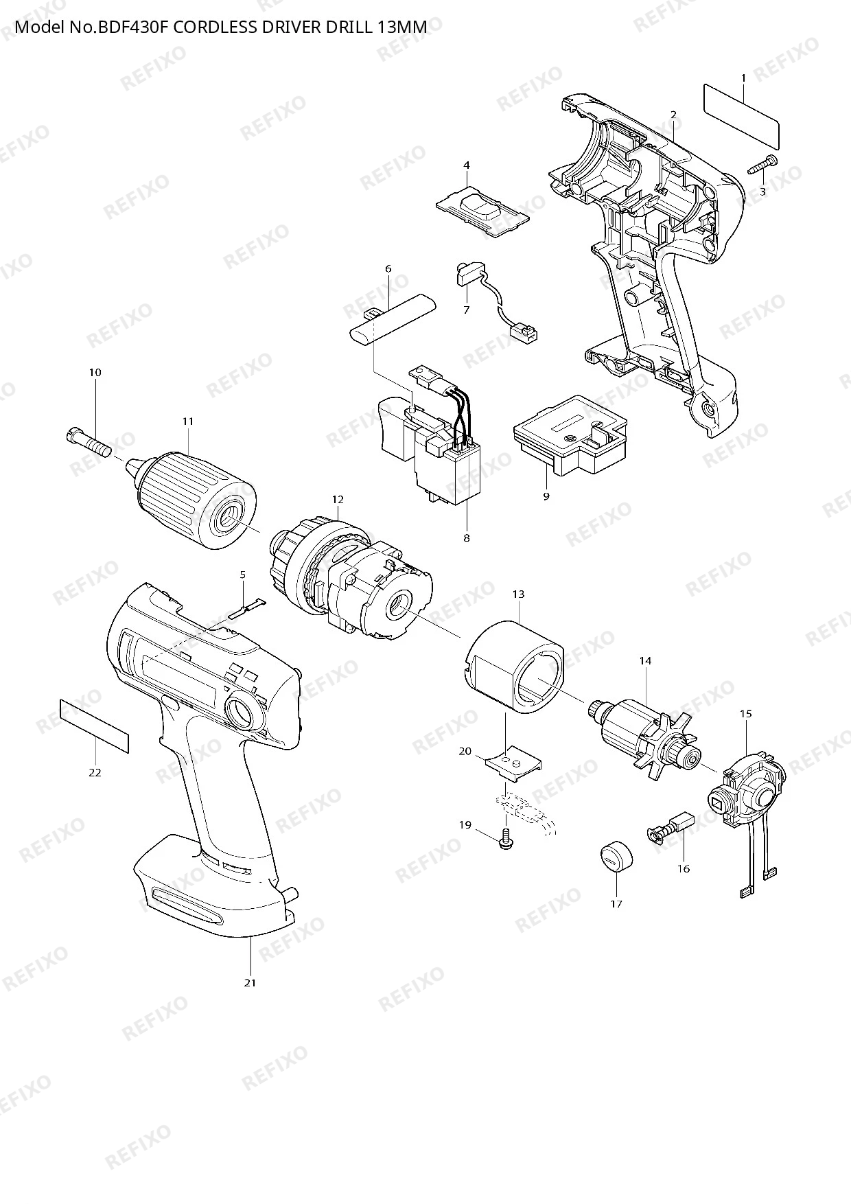 Деталировка MAKITA BDF430F — схема запчастей в разборе