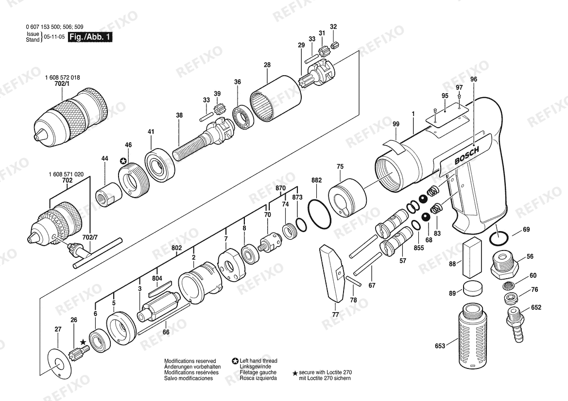 Деталировка Bosch Pw- дрель -Ind 180W drill (0 607 153 500) — схема запчастей в разборе