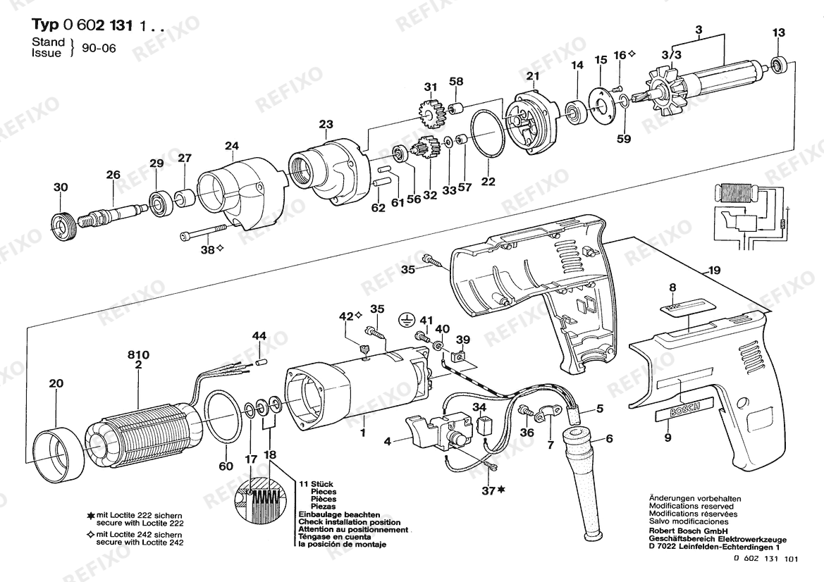 Деталировка Bosch Дрель GR.57 (0 602 131 161) — схема запчастей в разборе