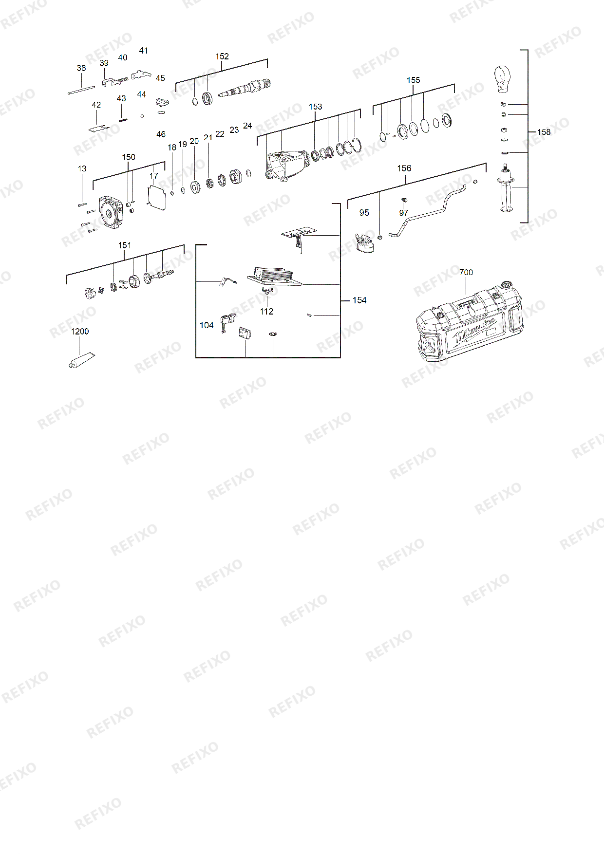 Деталировка MILWAUKEE MXFDCD150 0C 4933478986 4000474605 — схема запчастей в разборе