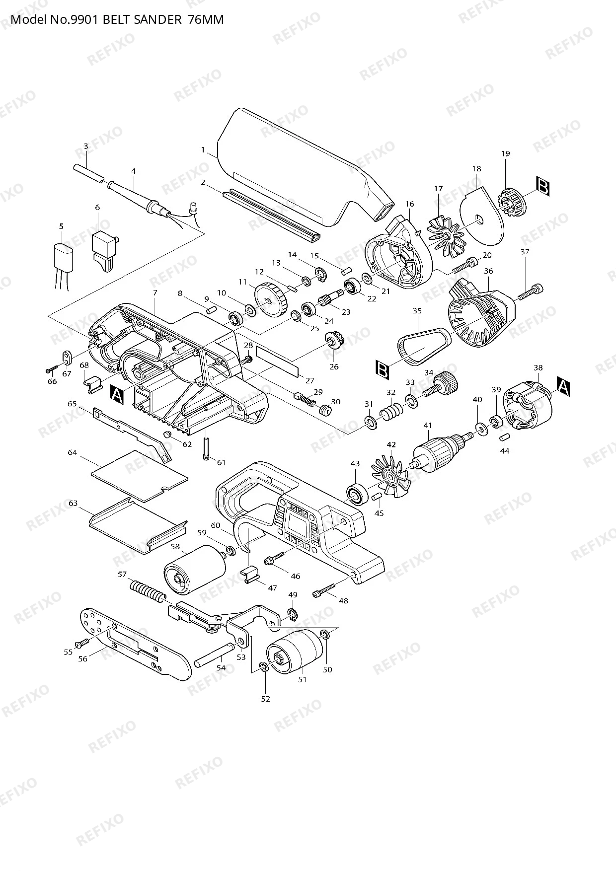 Деталировка MAKITA 9901 — схема запчастей в разборе